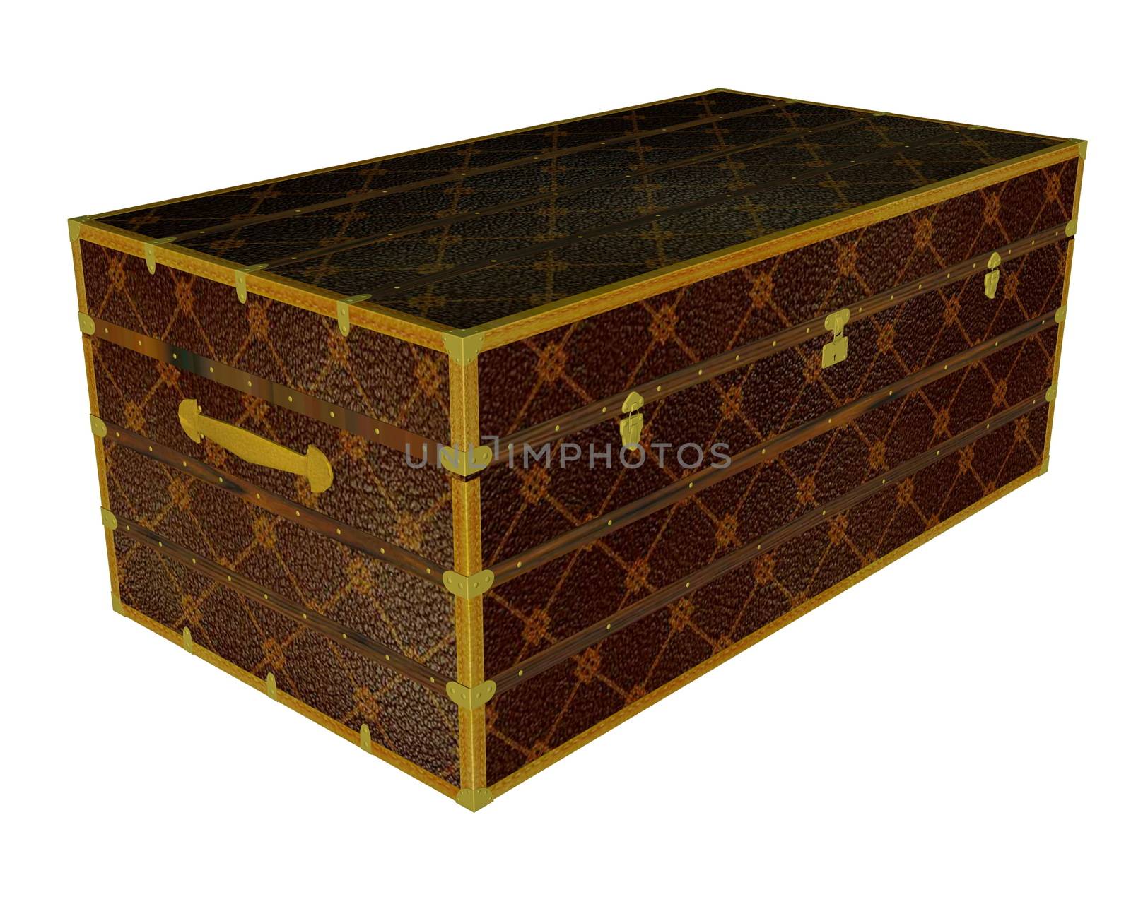 Vintage luggage trunk isolated in white background - 3D render