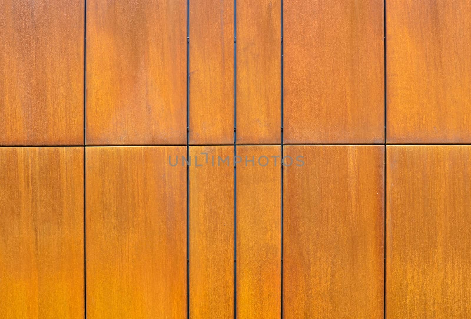Rusty iron plates. Architecture exterior detail of the modern building.