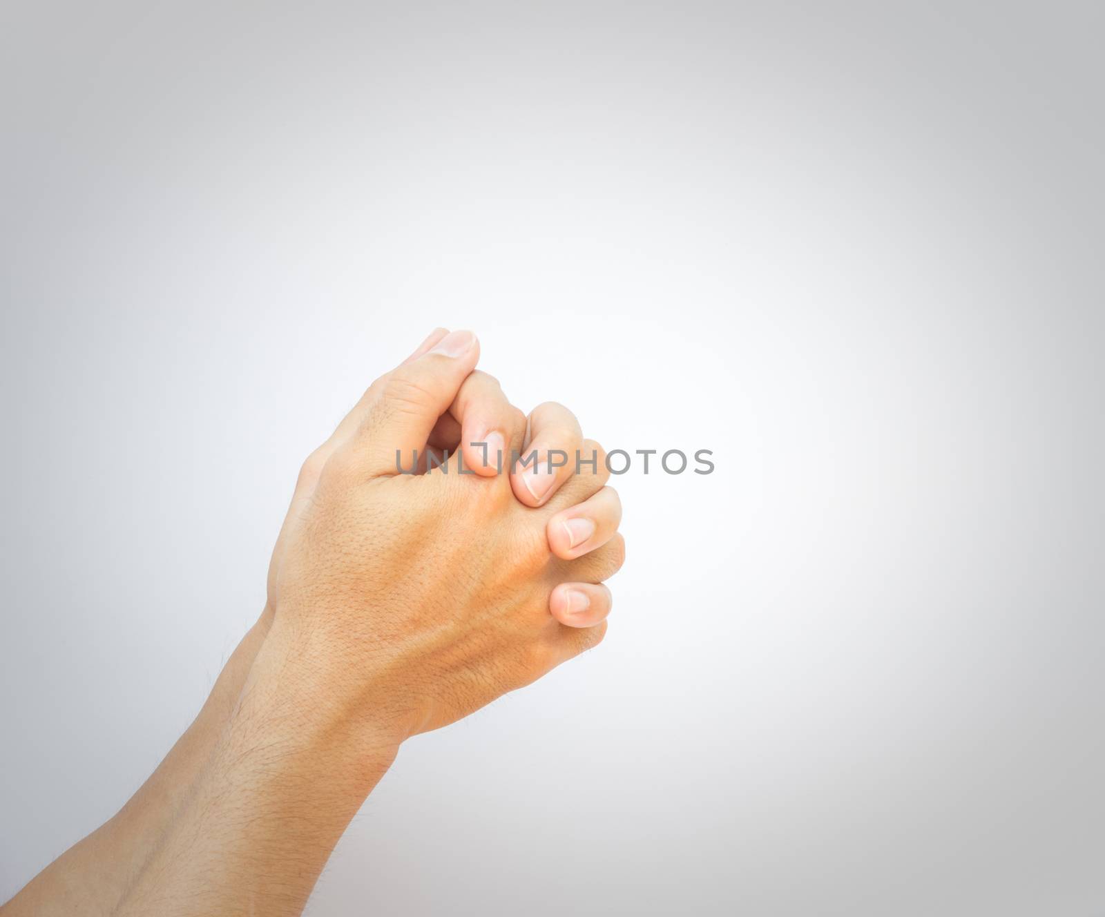 Women hands praying on white background