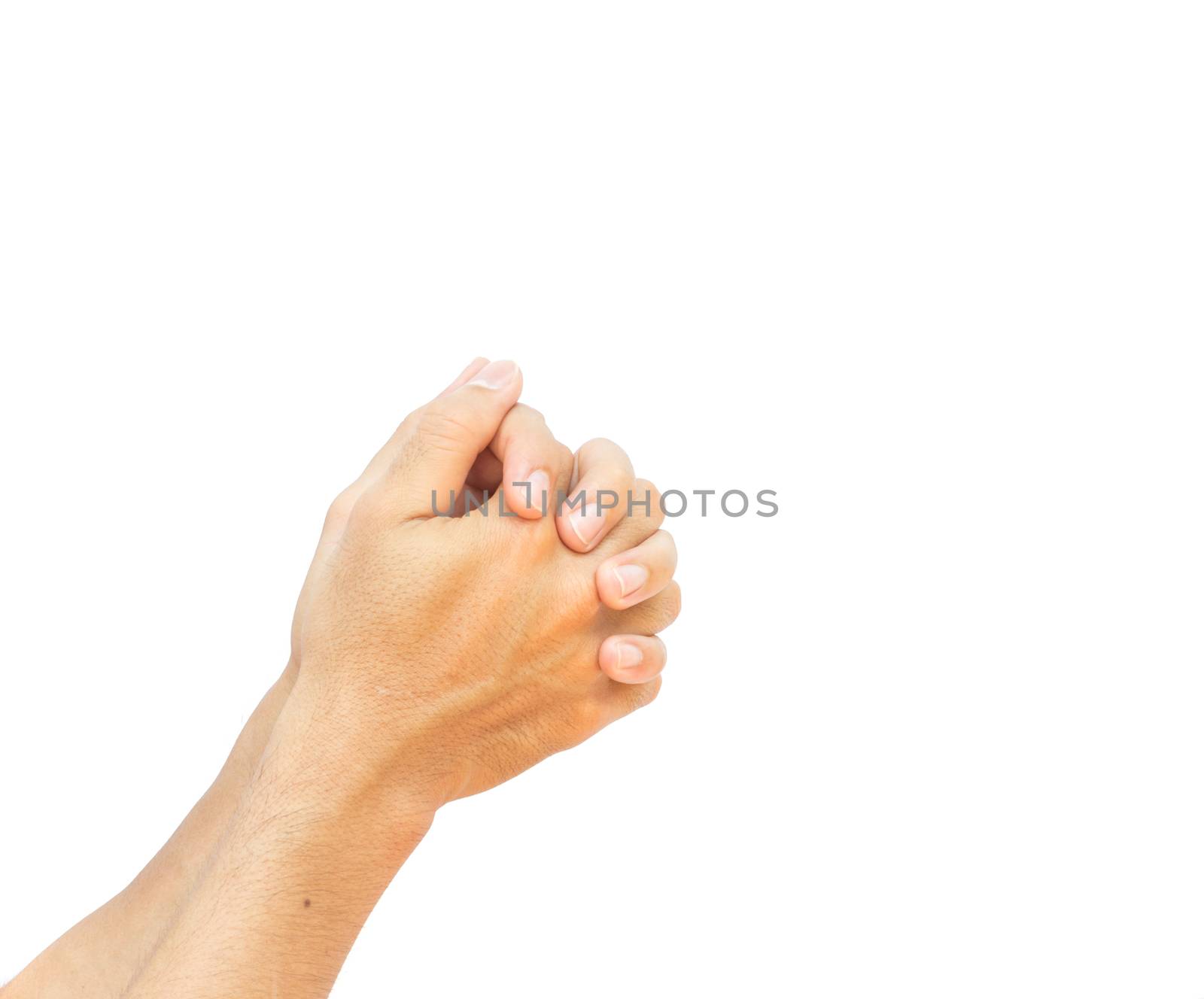 Women hands praying on white background