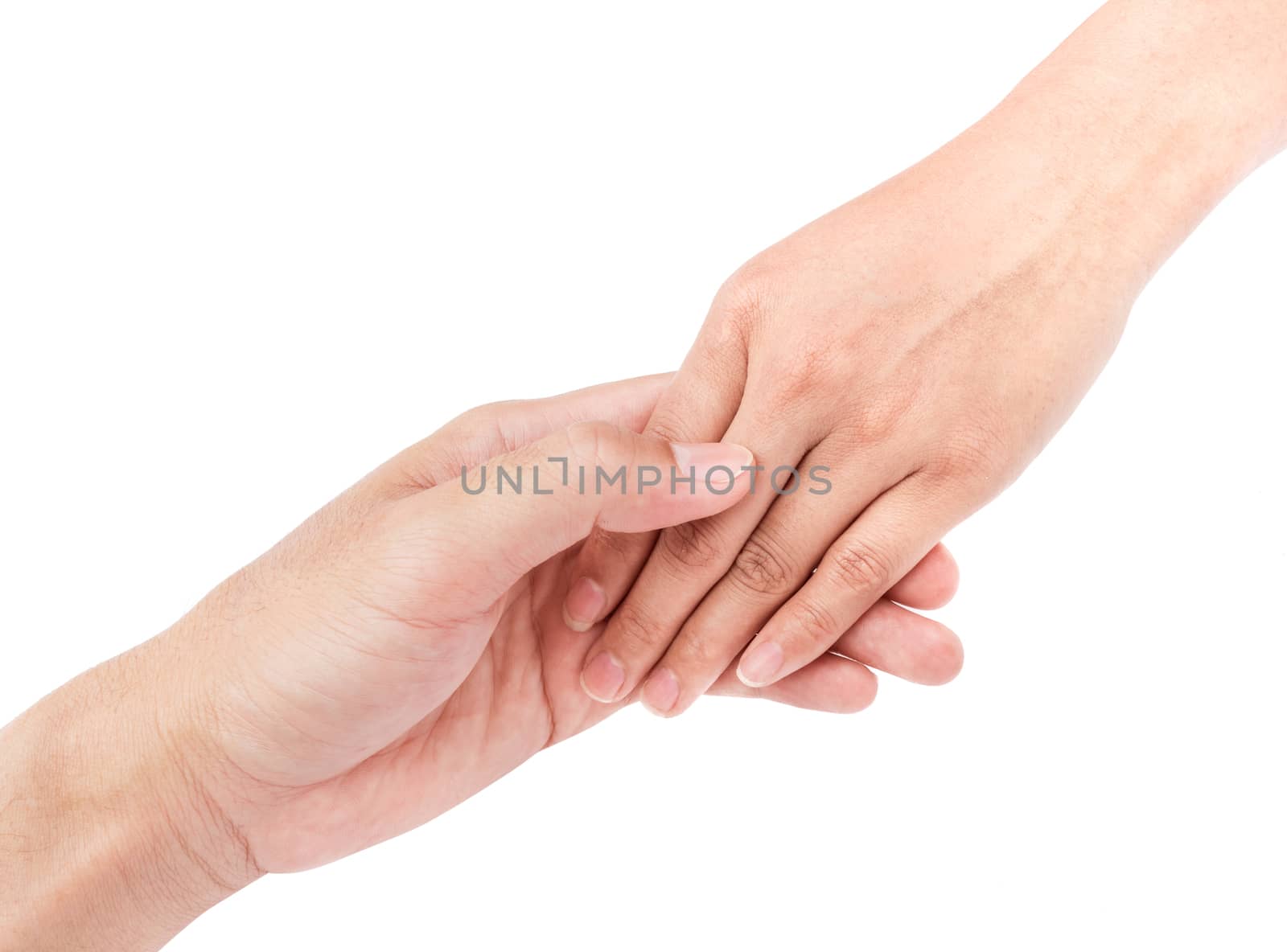 Man's hand hold hand woman with love for love concept