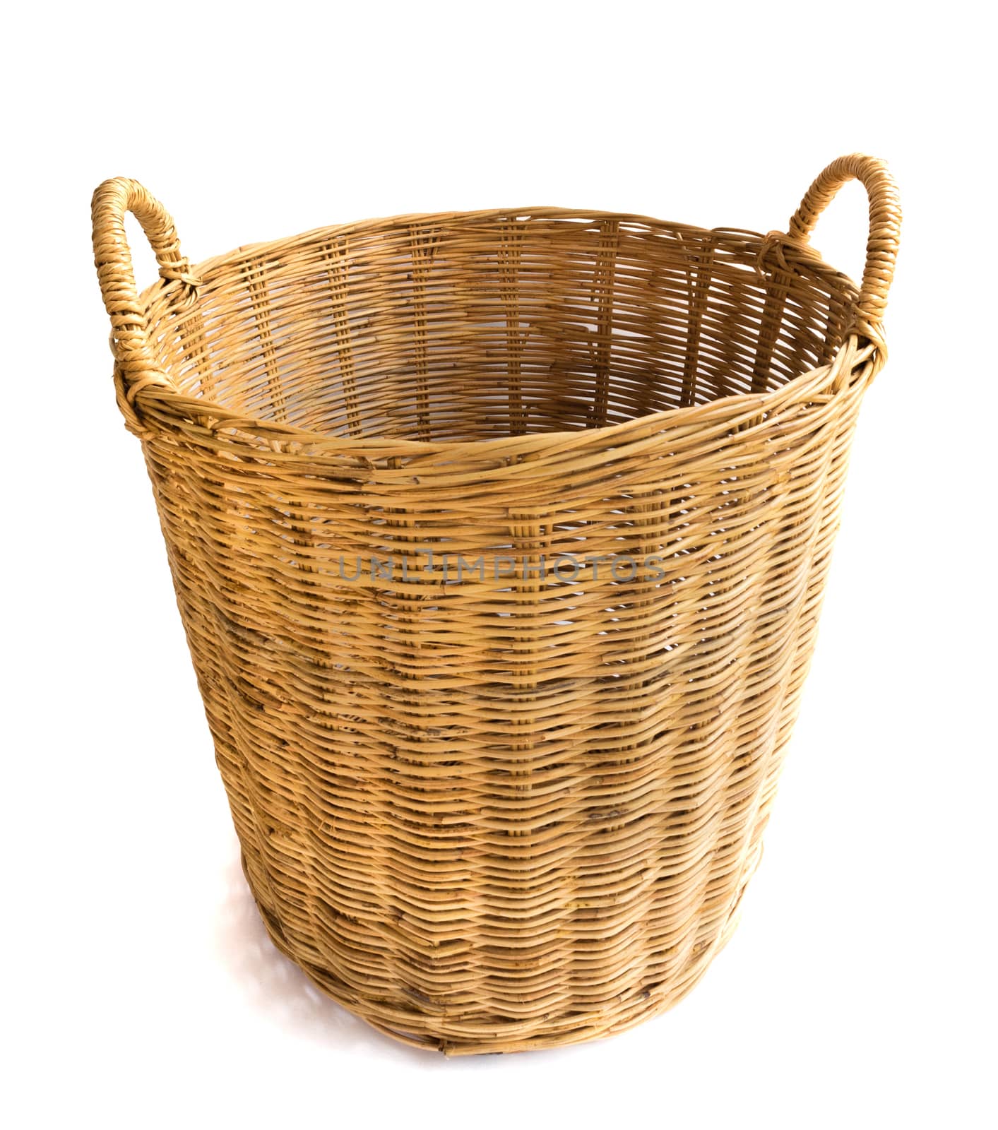 Wicker baskets on white background, workhouse concept