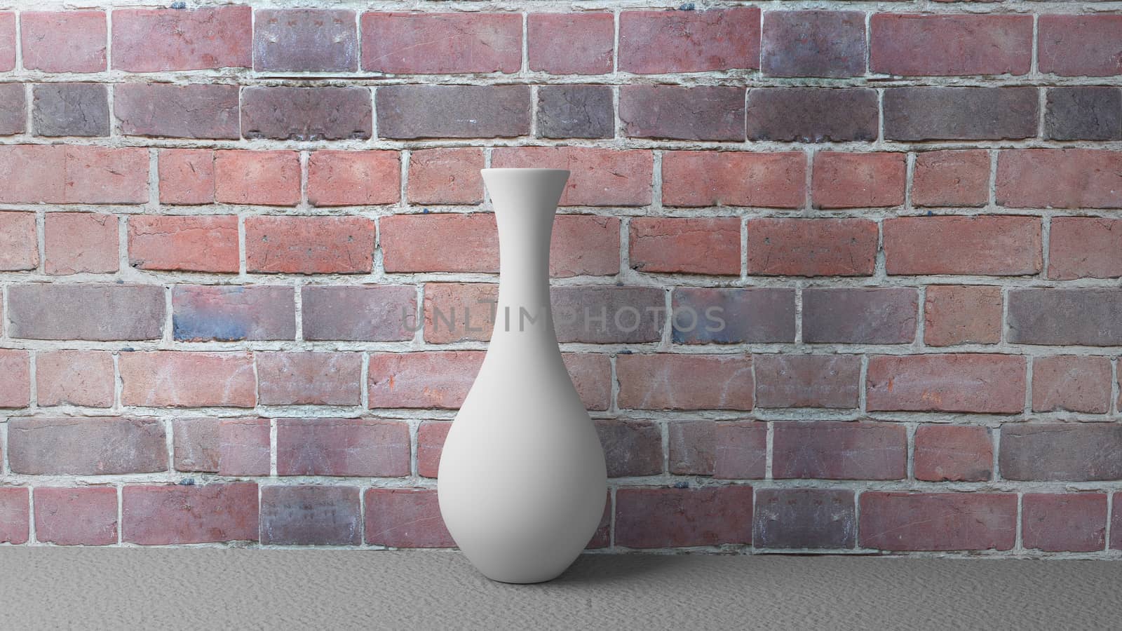 3d Illustration White Vase on the Background of a Brick Wall on Concrete