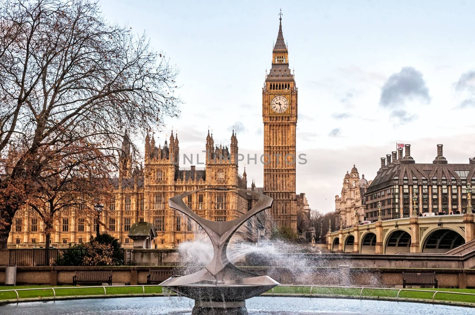Big Ben and the fountain of St Thomas Hospital Trust, London by mitakag