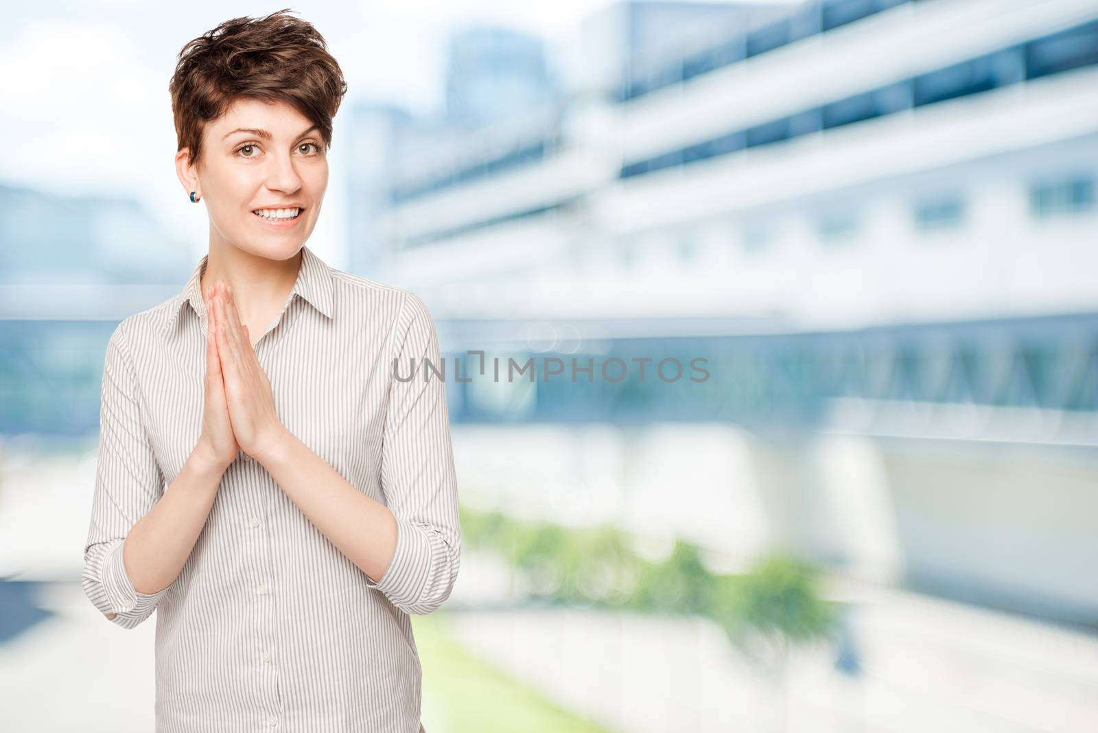 happy brunette woman photo in the office