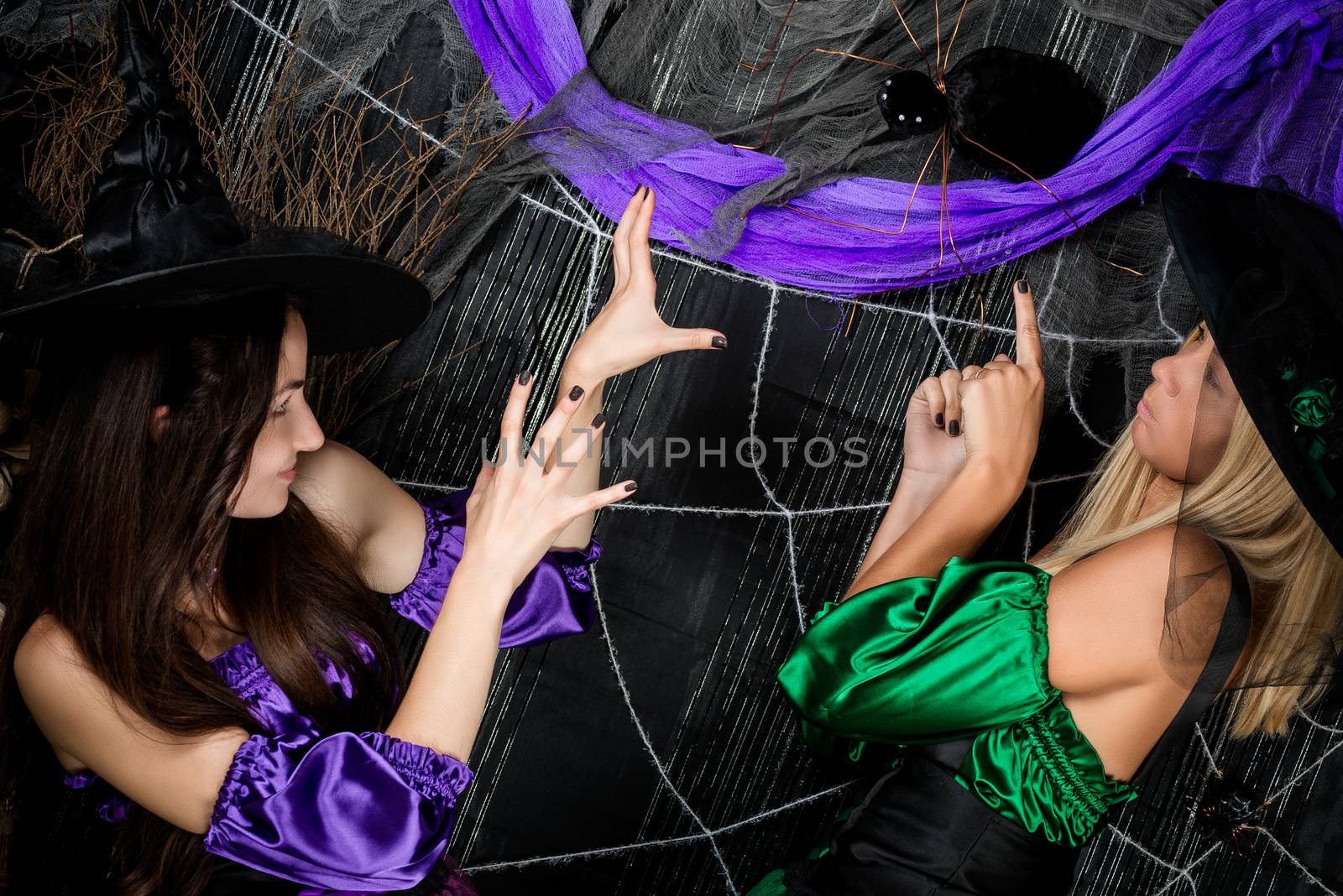 girl witches and a big spider on the wall