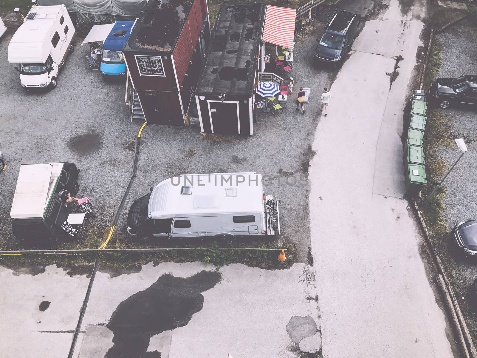 Trucks settlement. Aerial view of camping in Stockholm by Softulka