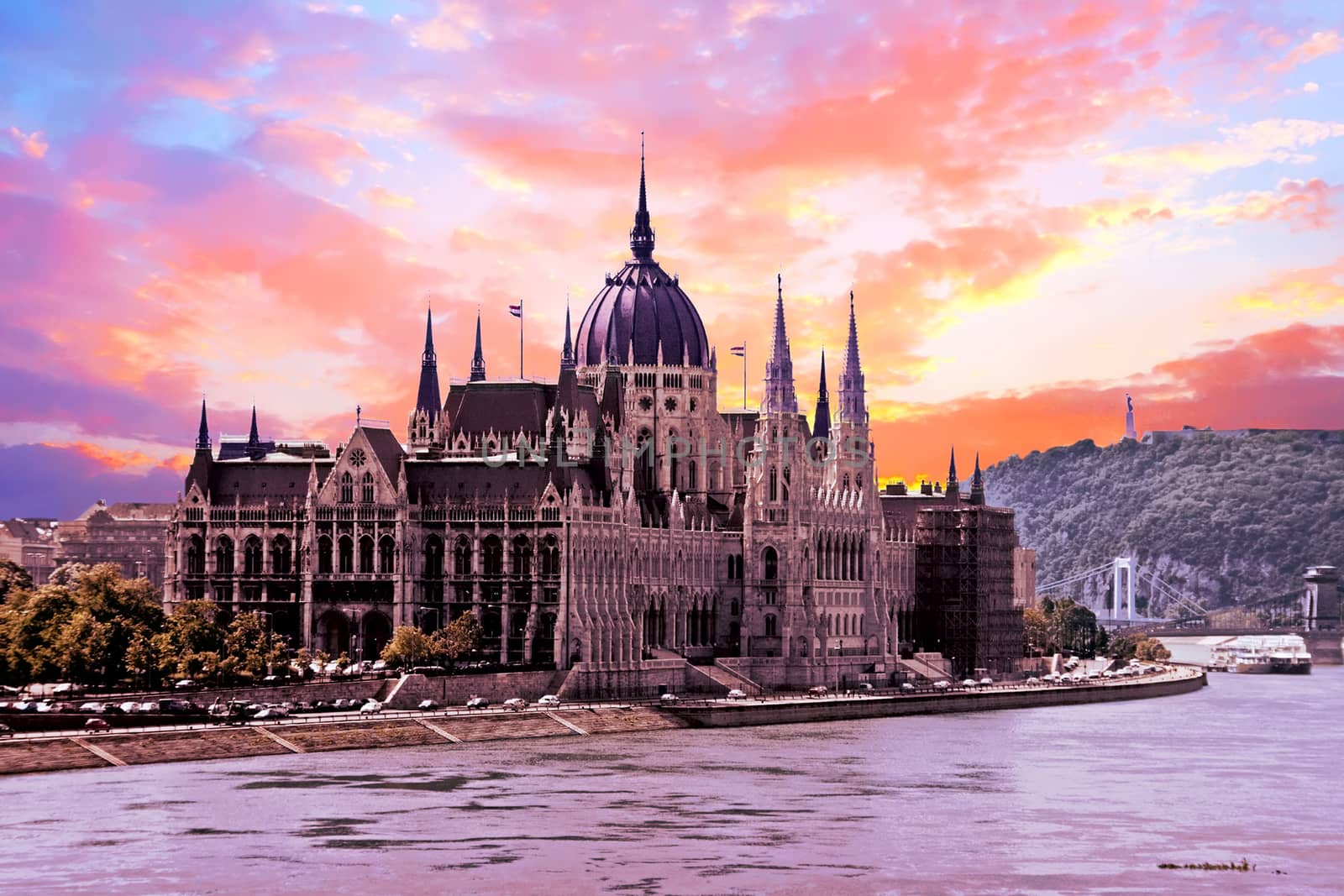Budapest parliament in Hungary at sunset