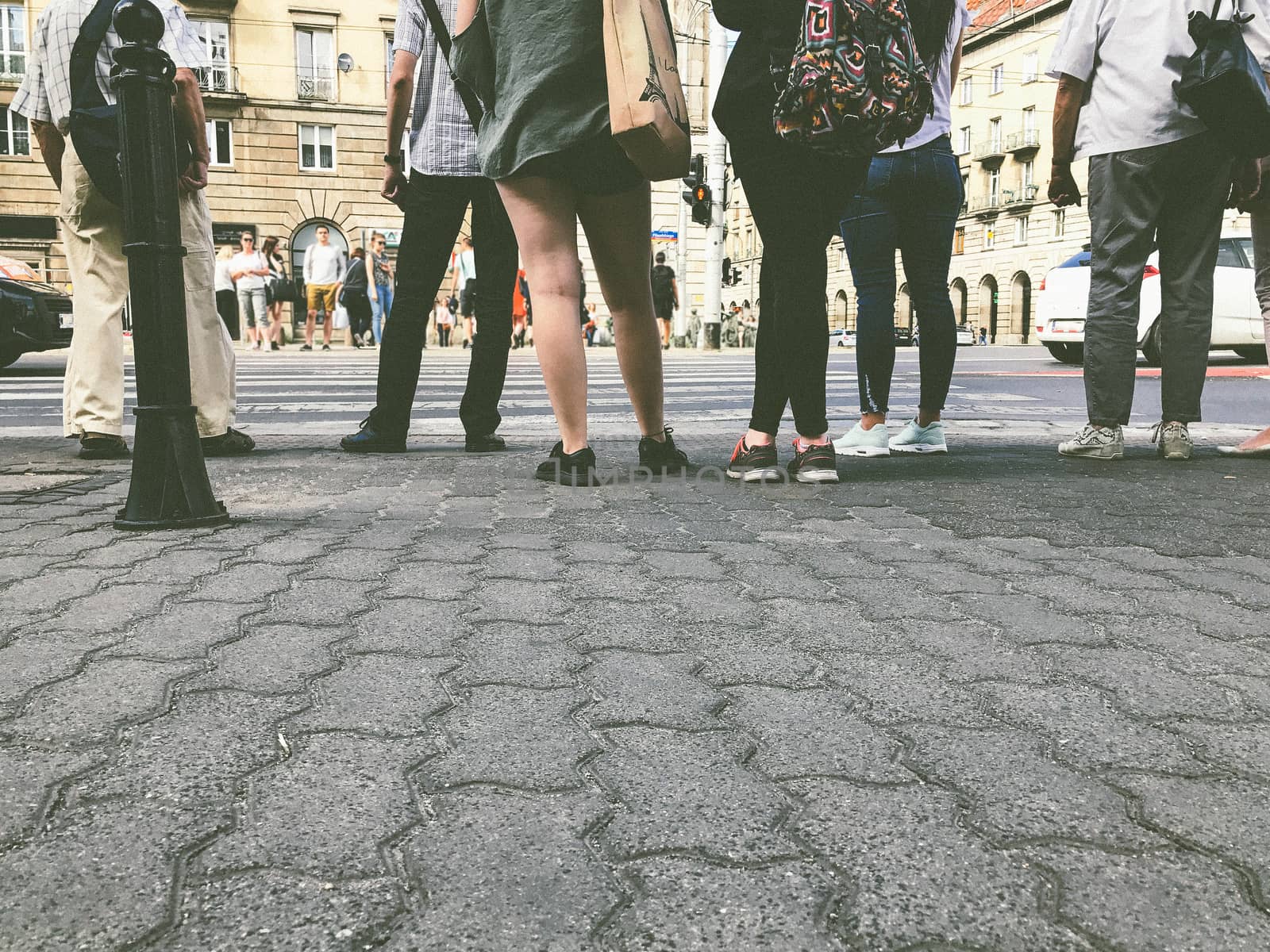 Urban life. People Walking In A Big City Street