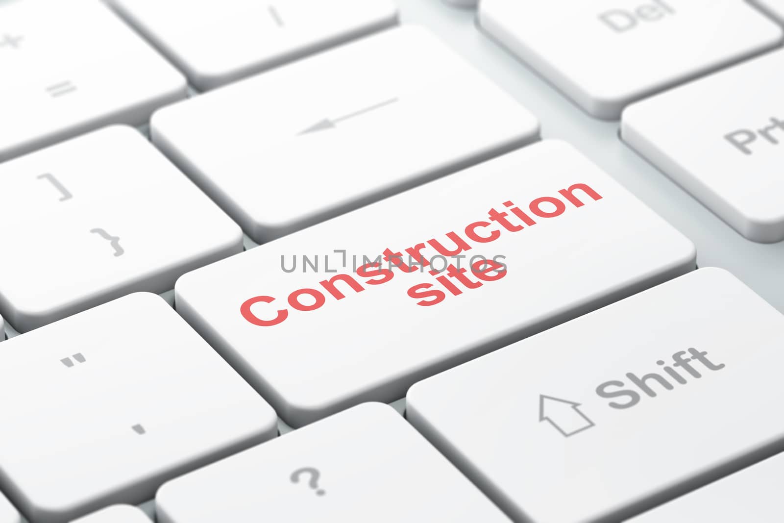 Building construction concept: computer keyboard with word Construction Site, selected focus on enter button background, 3D rendering