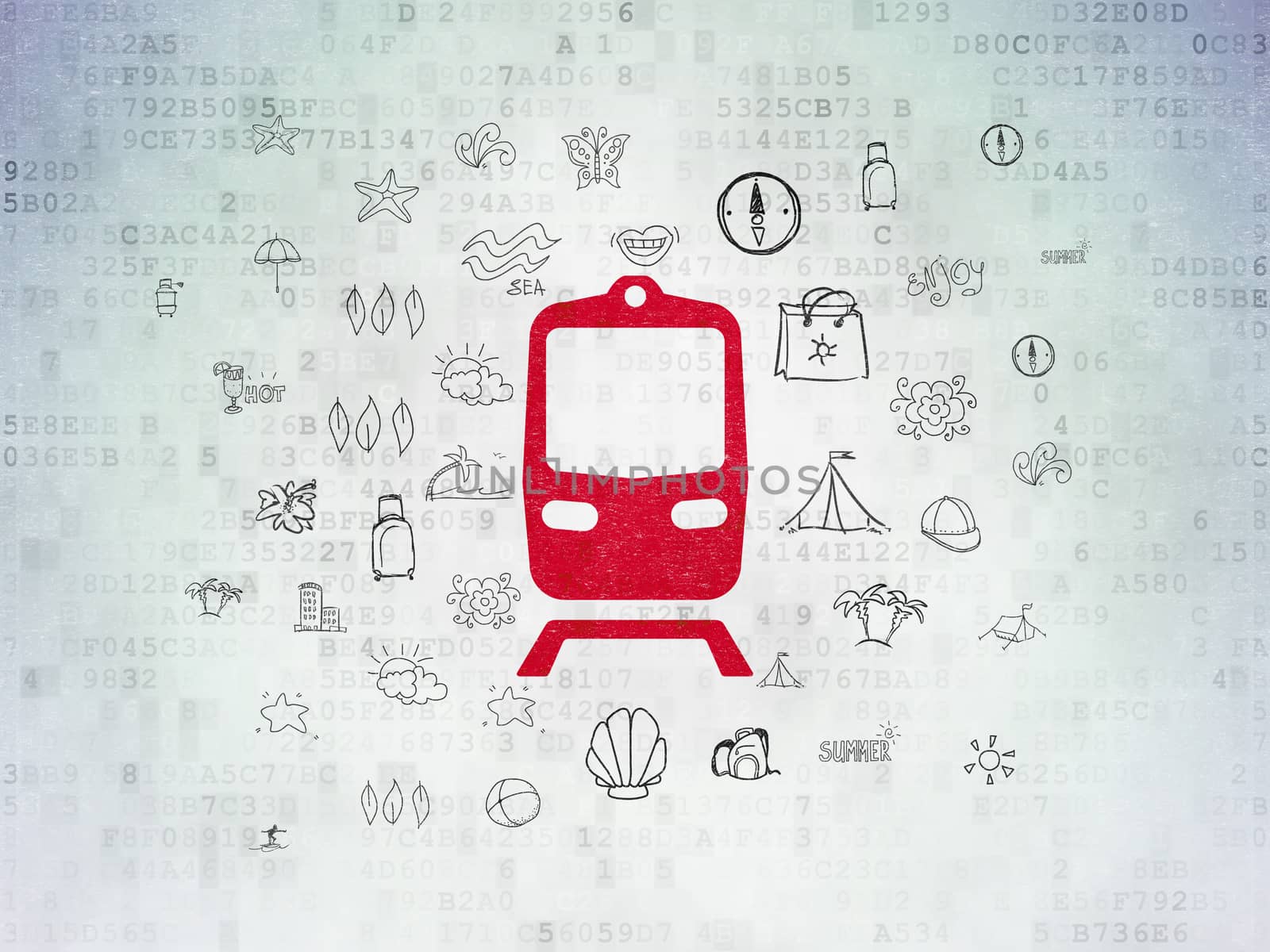 Travel concept: Train on Digital Data Paper background by maxkabakov