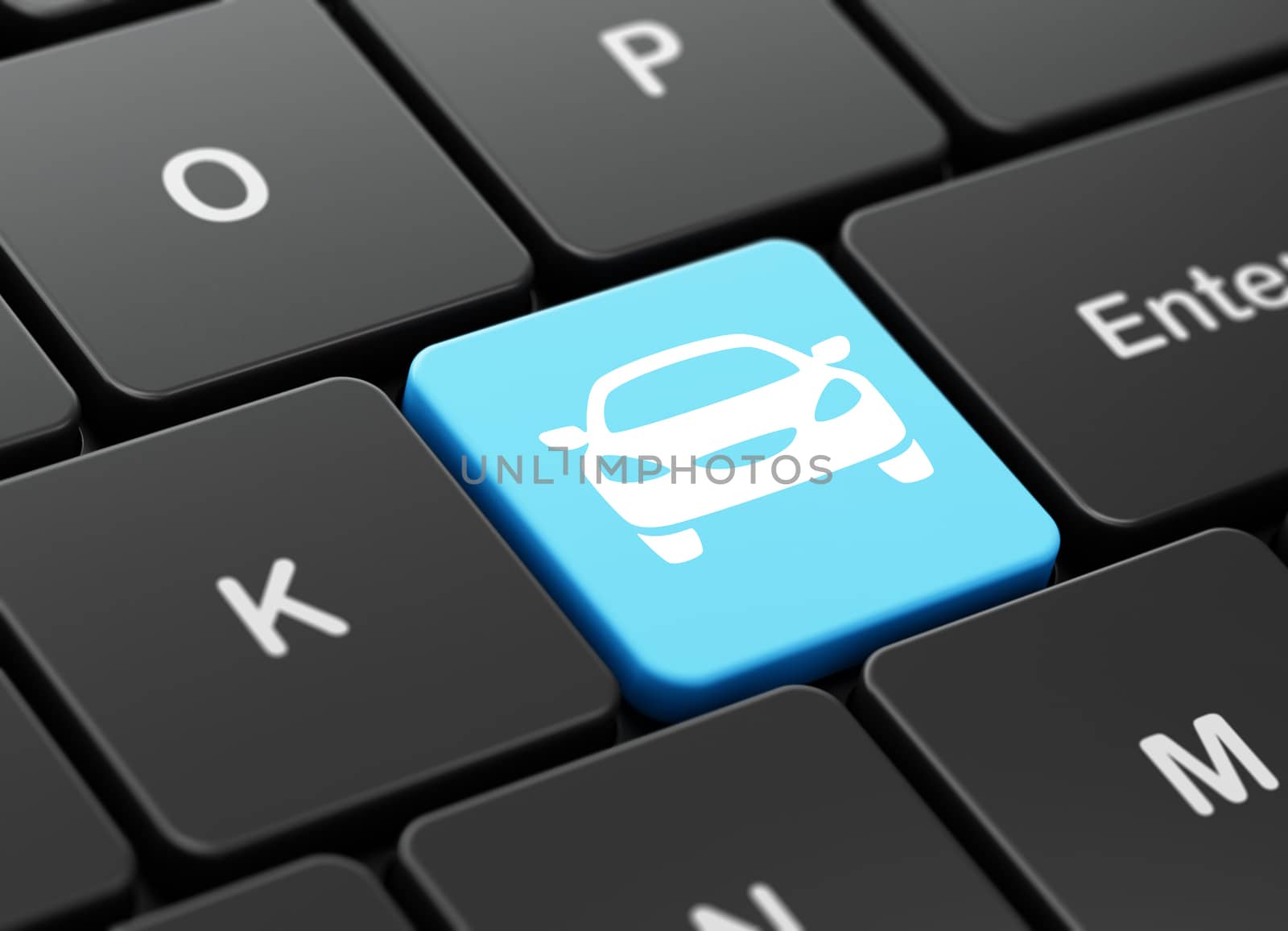 Travel concept: Car on computer keyboard background by maxkabakov