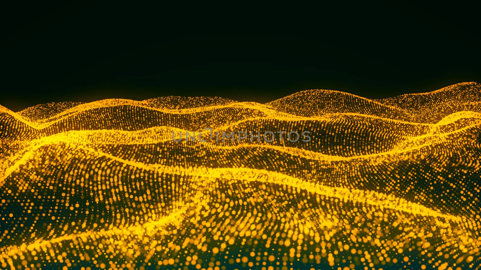 Luxurious gold sparkling particles wave background. 3d rendering