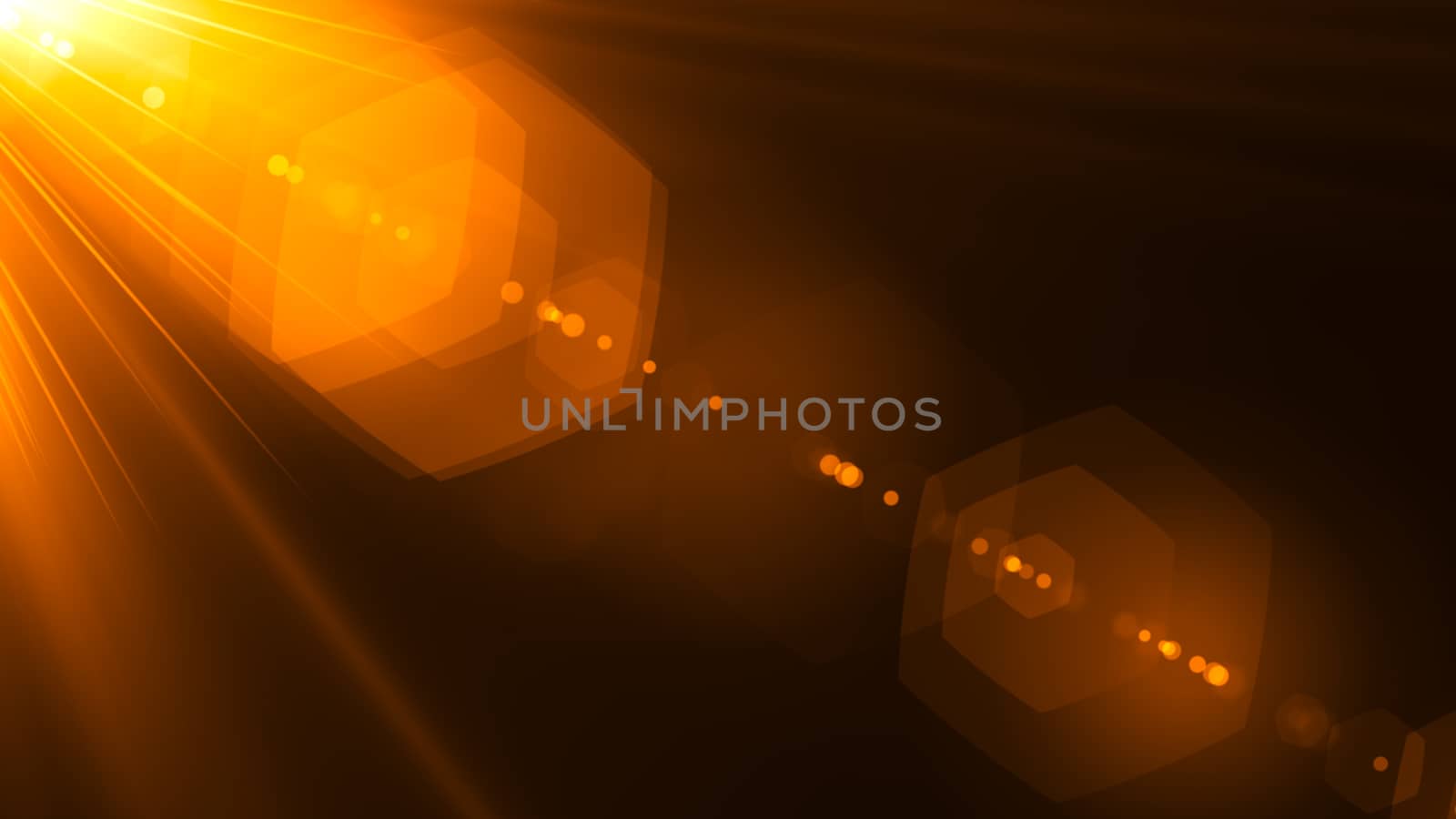 Digital lens flare in black bacground. 3d rendering