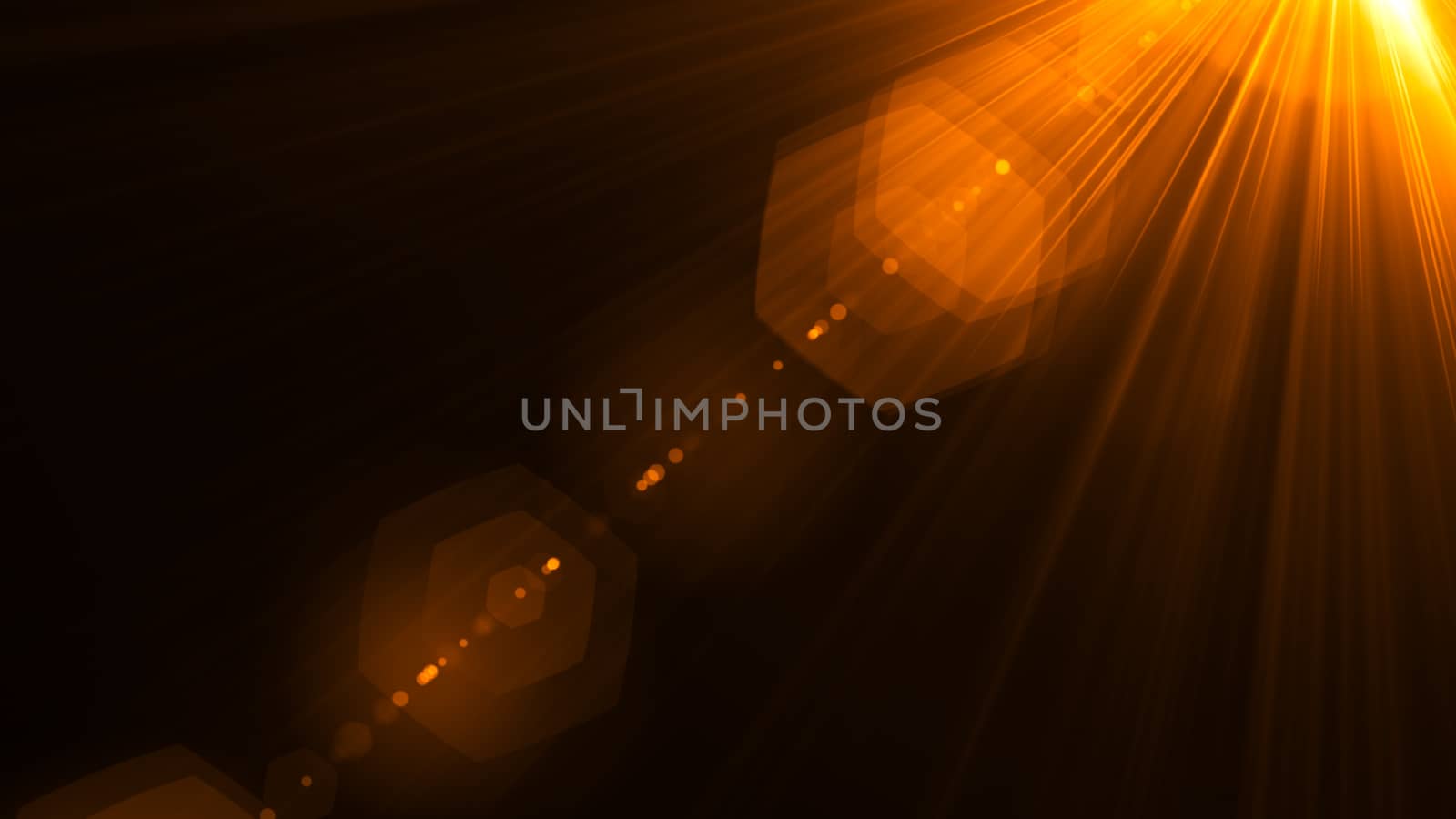 Digital lens flare in black bacground. 3d rendering