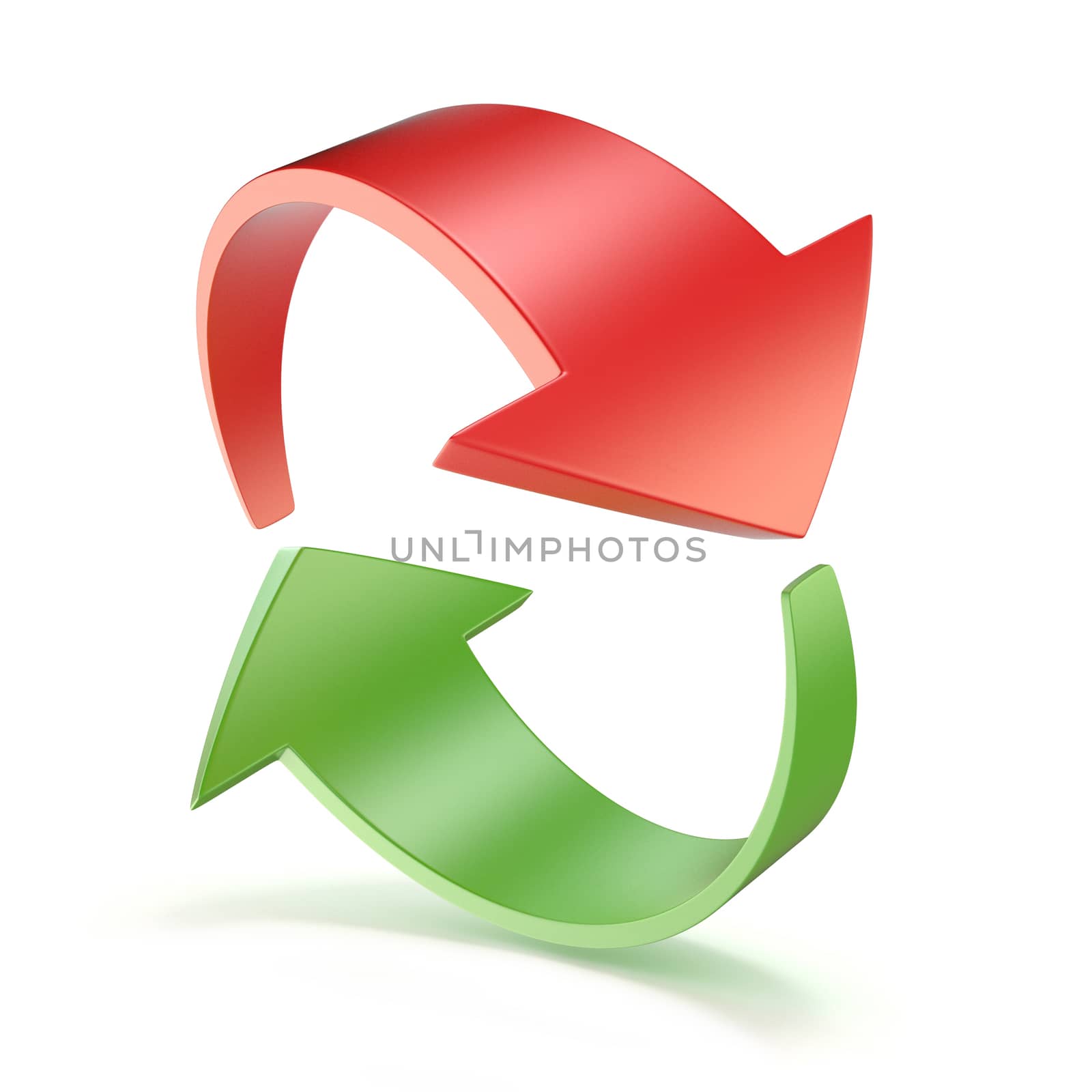 Red and green arrows circle 3D render illustration isolated on white background