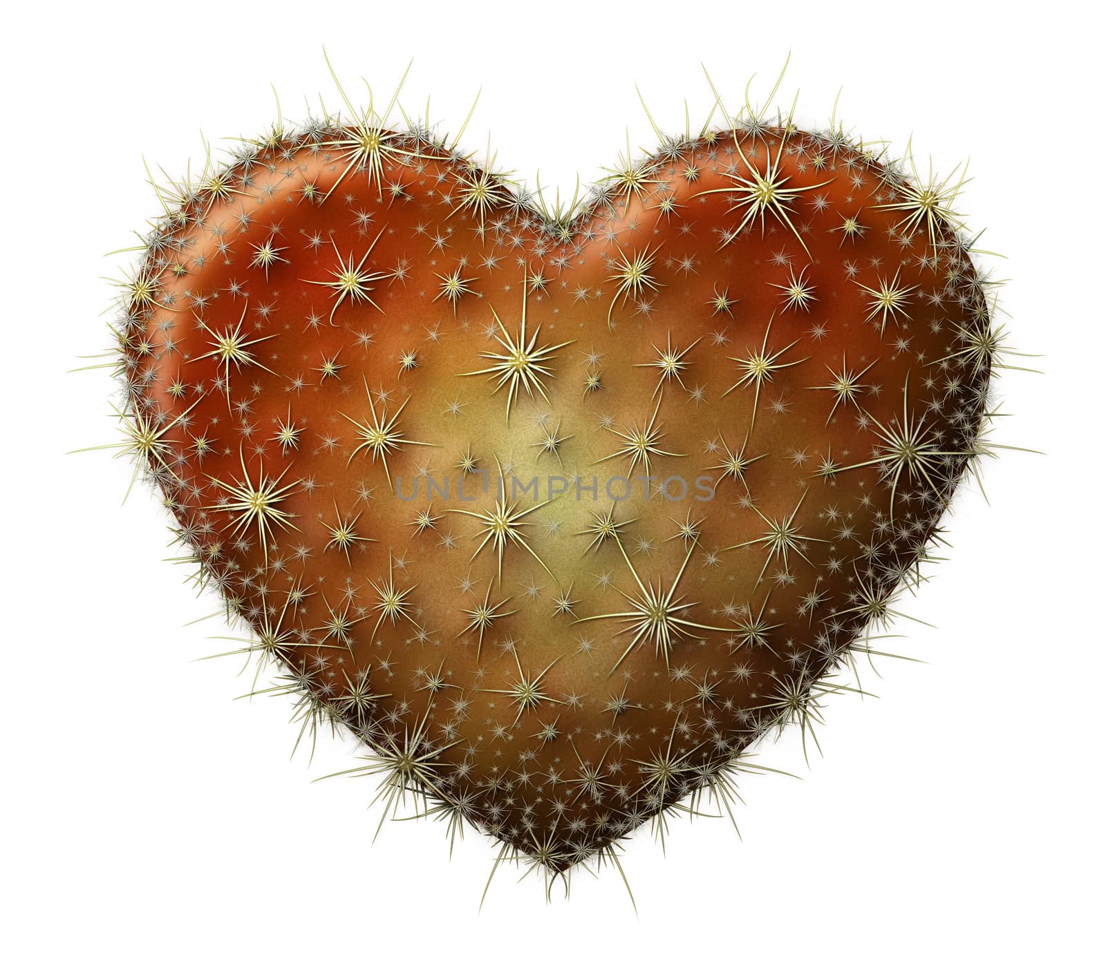 Digital illustration of a heart shaped prickly pear cactus.