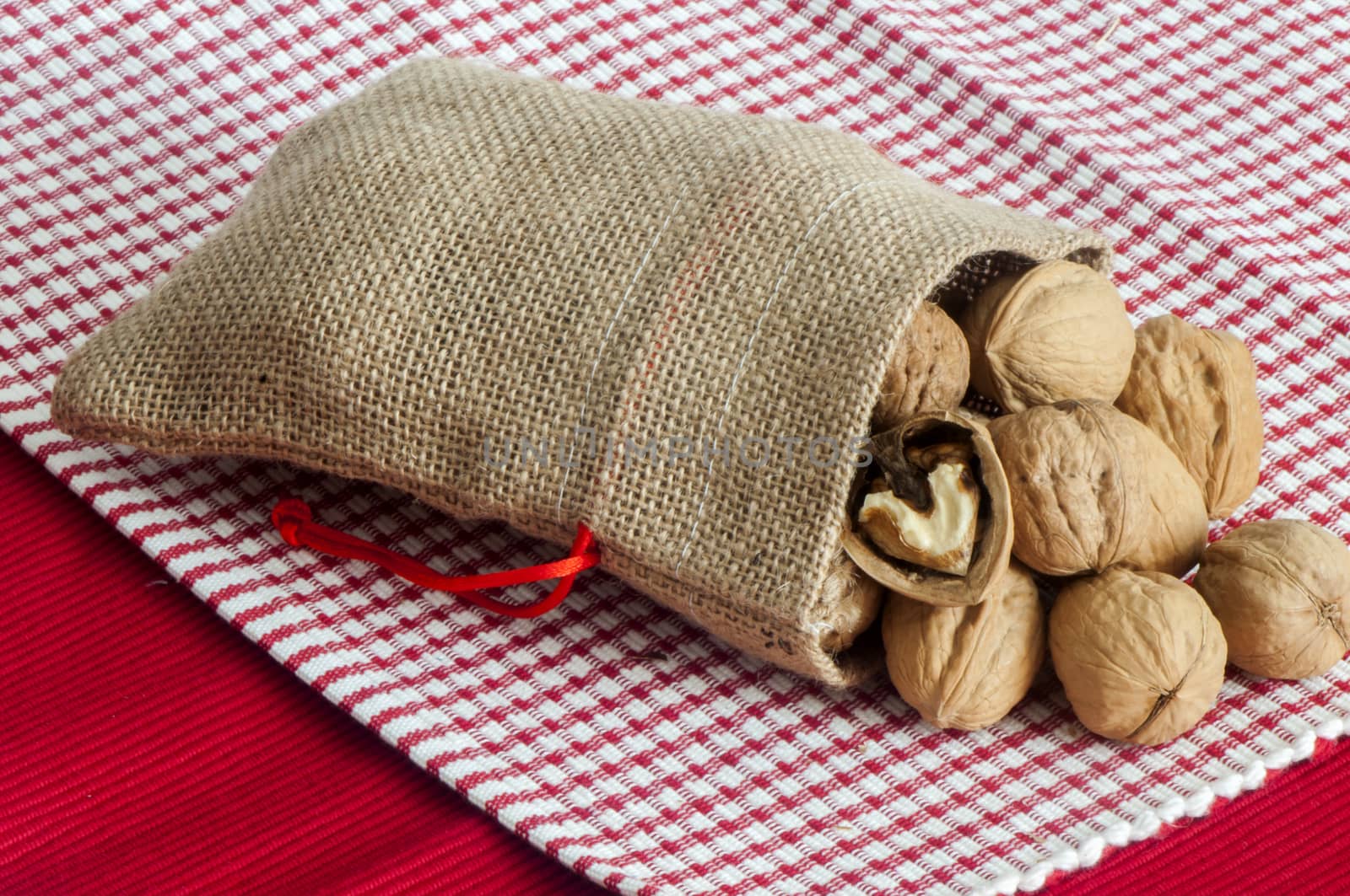 a some nuts inside a jute bag