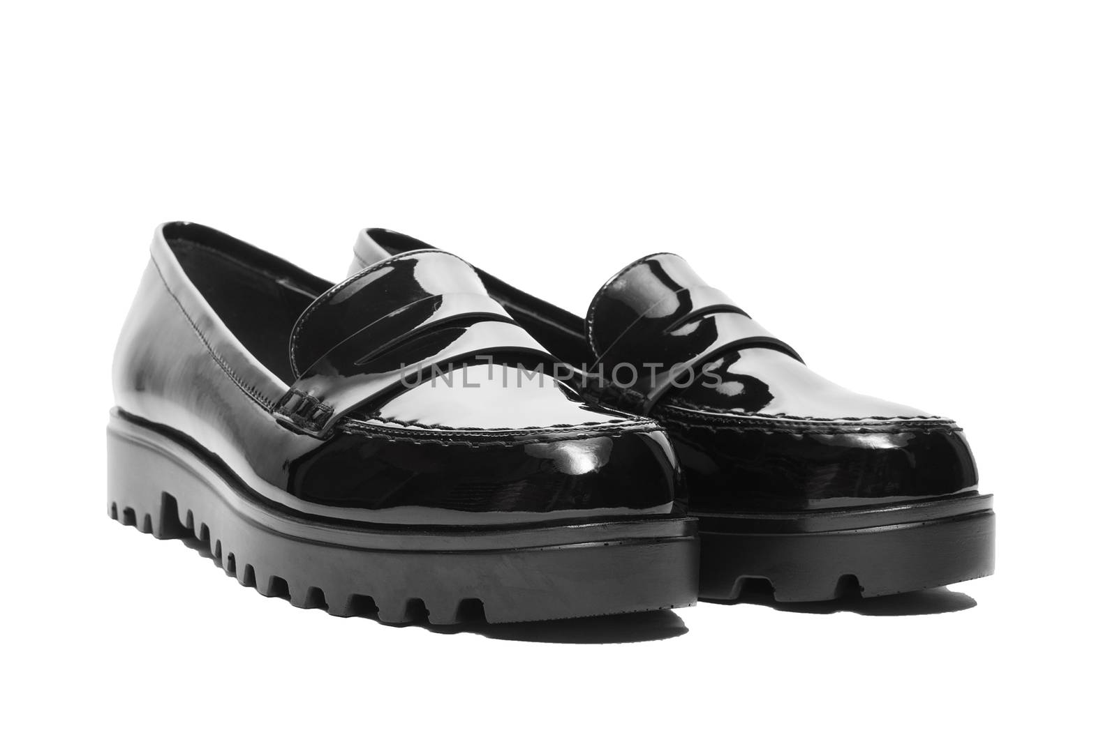 Female winter leather shoes on a white background, isolated, studio