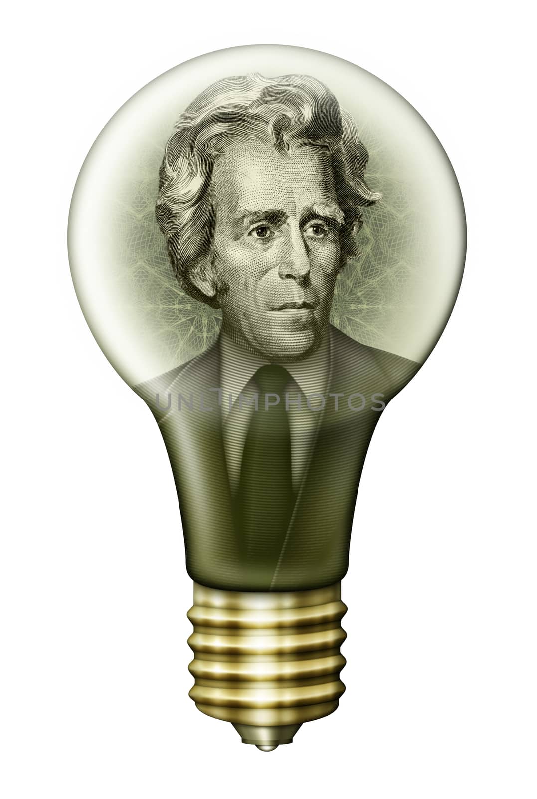 Photo-Illustration using parts of U.S. currency bills combined with my digital illustration of a light bulb.