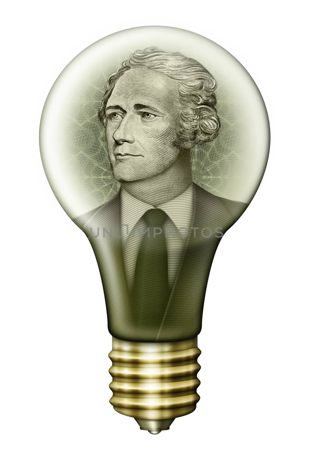 Photo-Illustration using parts of U.S. currency bills combined with my digital illustration of a light bulb.