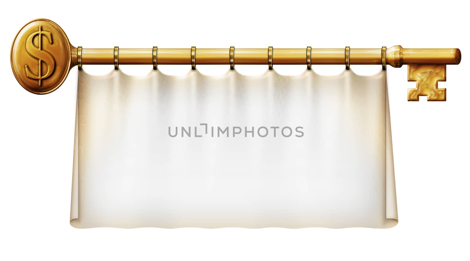 Photo Illustration of a banner hanging on a gold key with a dollar symbol.