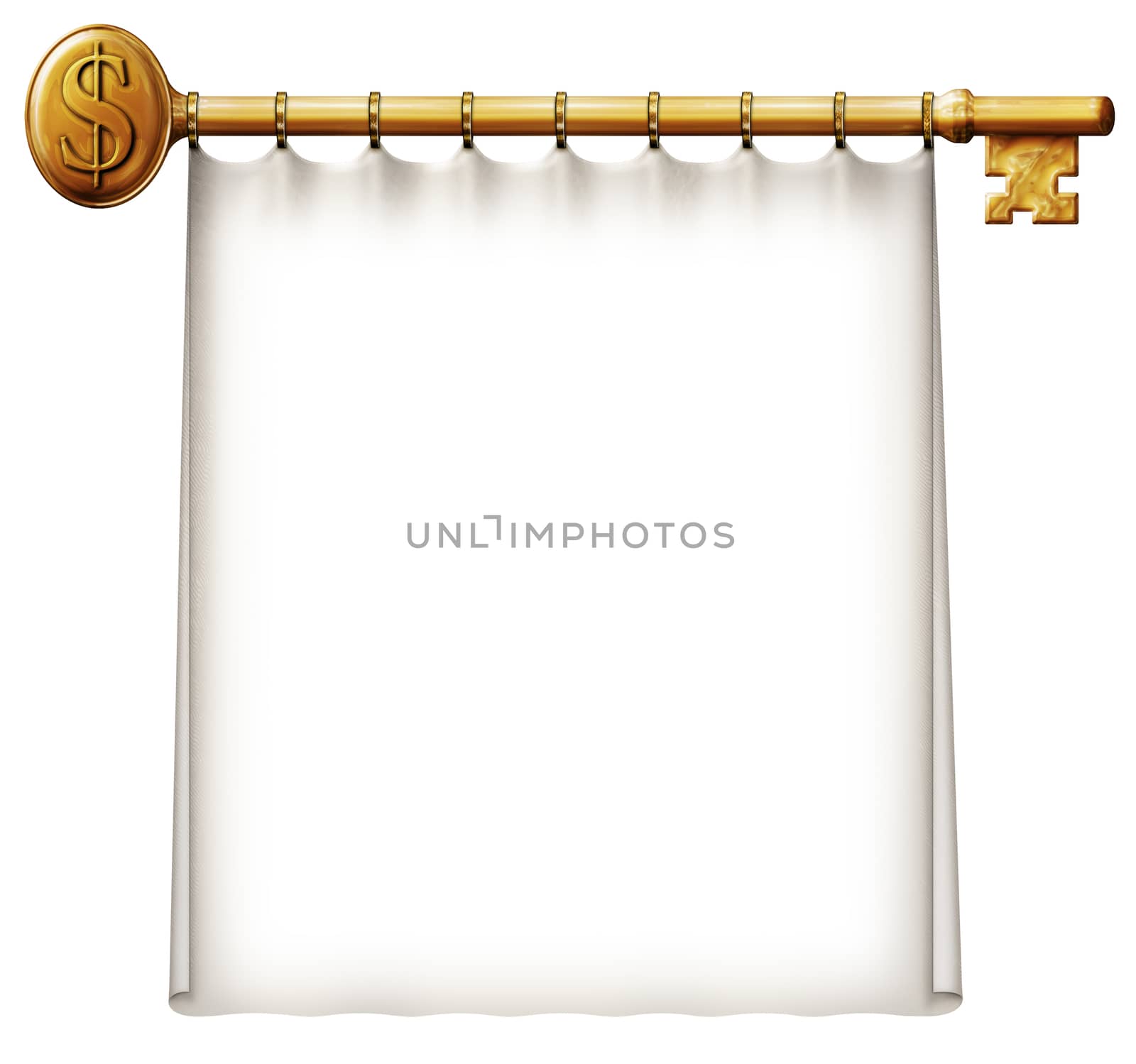 Photo Illustration of a banner hanging on a gold key with a dollar symbol.