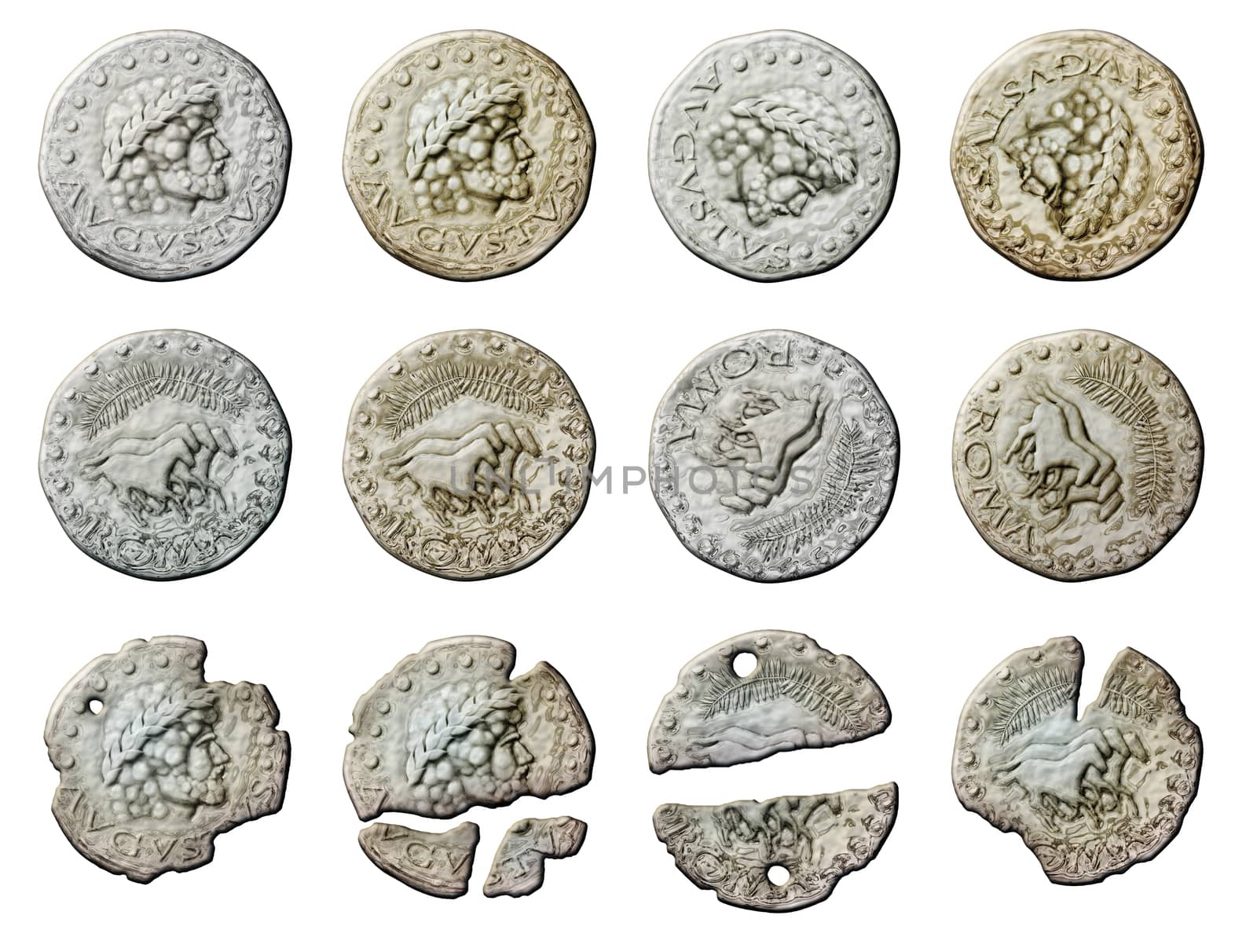 Digital illustration of ancient Roman coins.