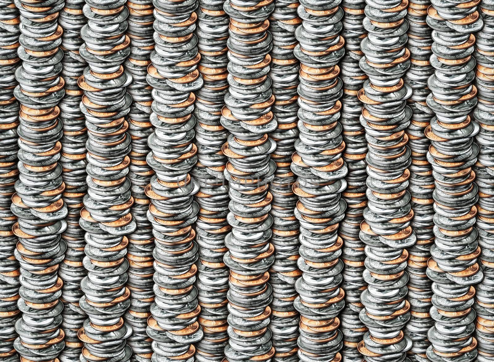 Photo Illustration of multiple stacks of U.S. coins.