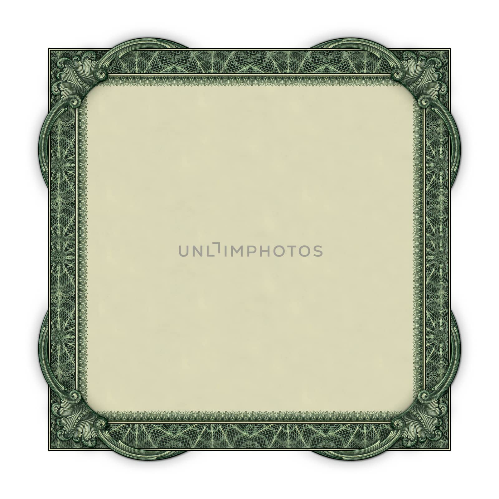 Photo-illustration of a border/frame using elements from a dollar bill.
