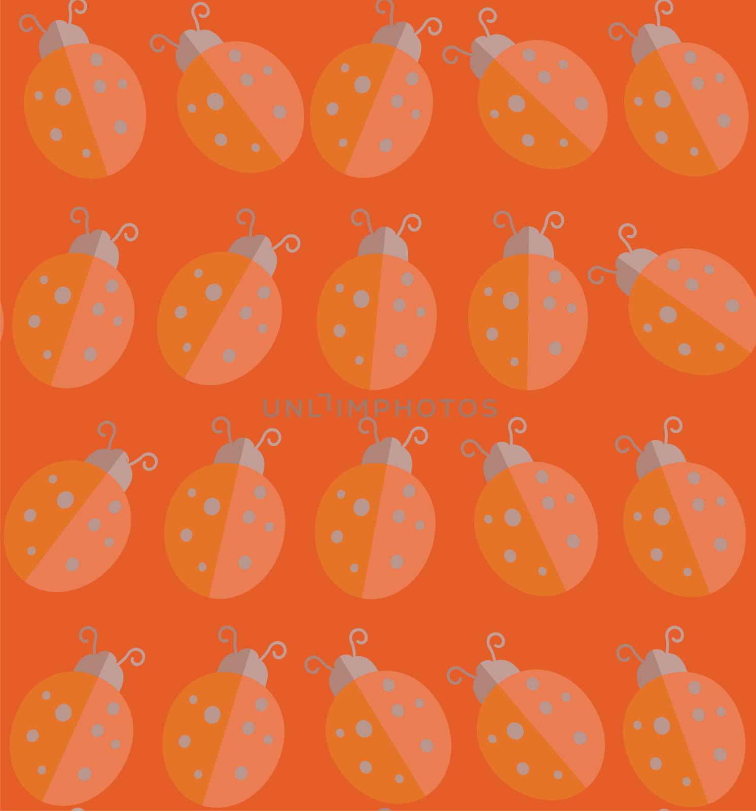 Lady-bird or ladybug pattern on light background. Cartoon illustration. Endless insect texture for textile