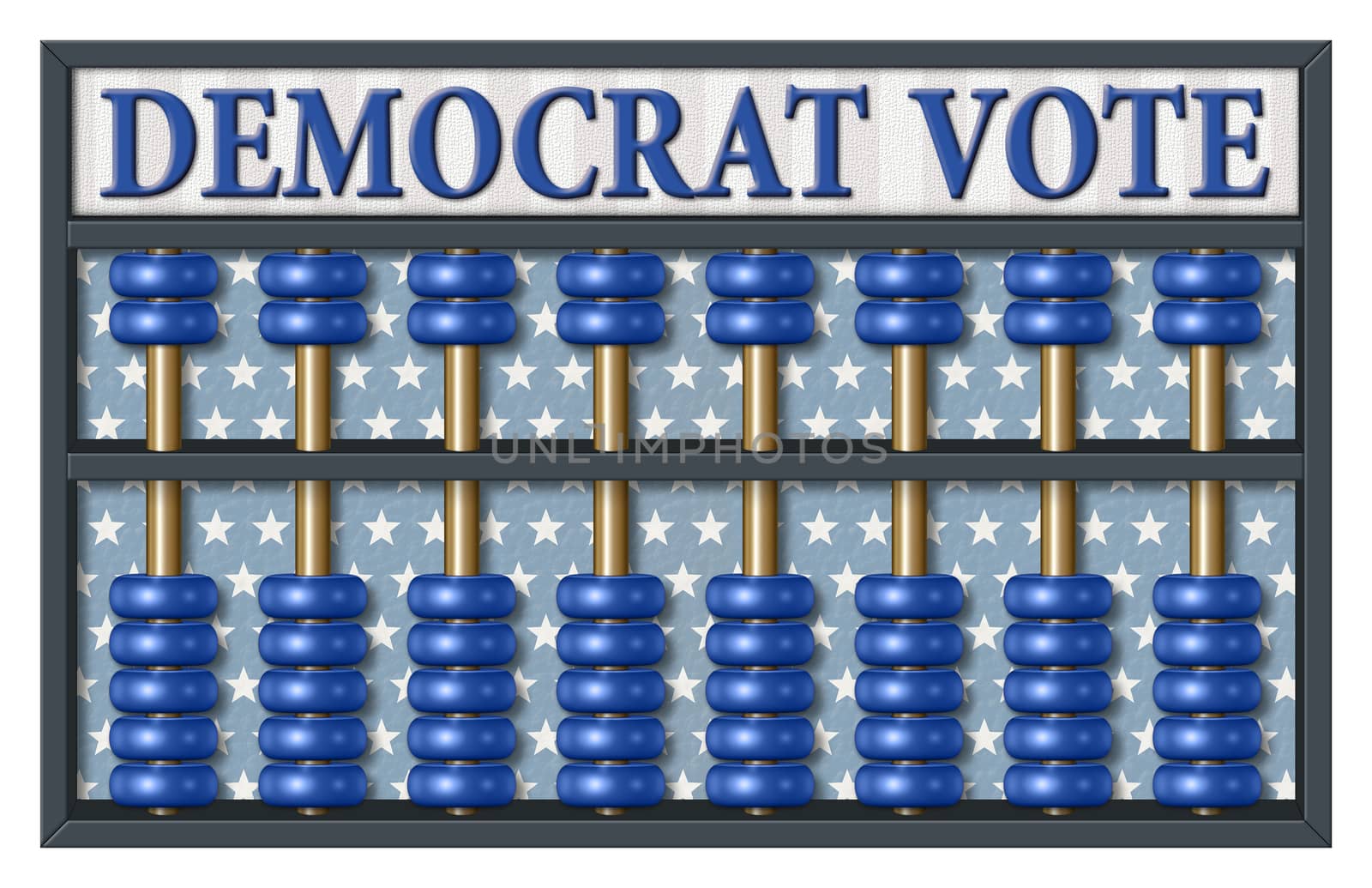 Digital illustration of an abacus to count Democrat; votes. Area for text or title is included.