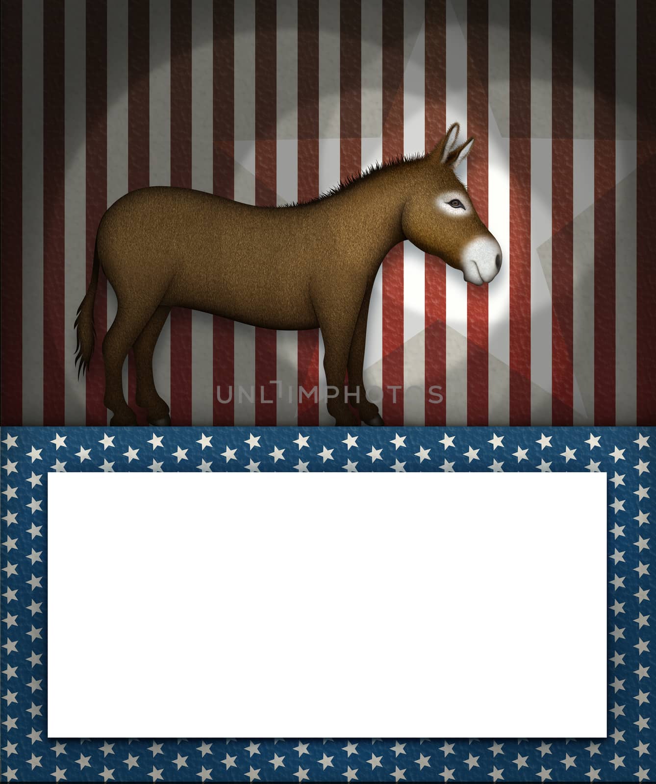 Digital illustration of a donkey as the symbol of the democrat party.