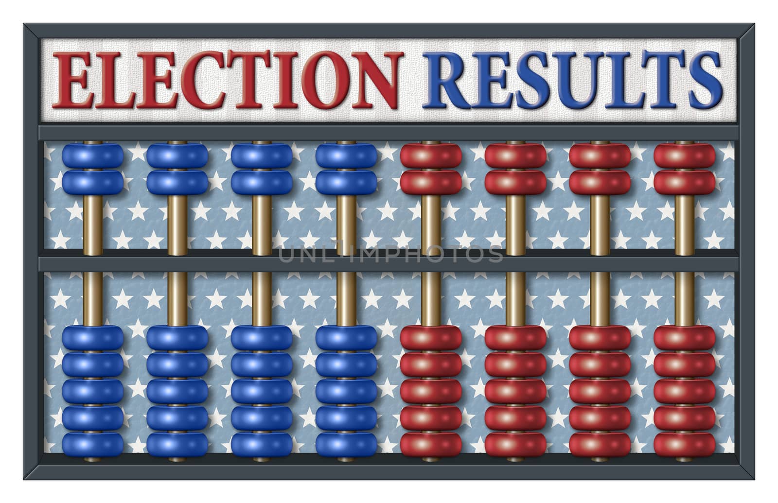 Digital illustration of an abacus to count Republican and Democrat votes. Area for text or title is included.