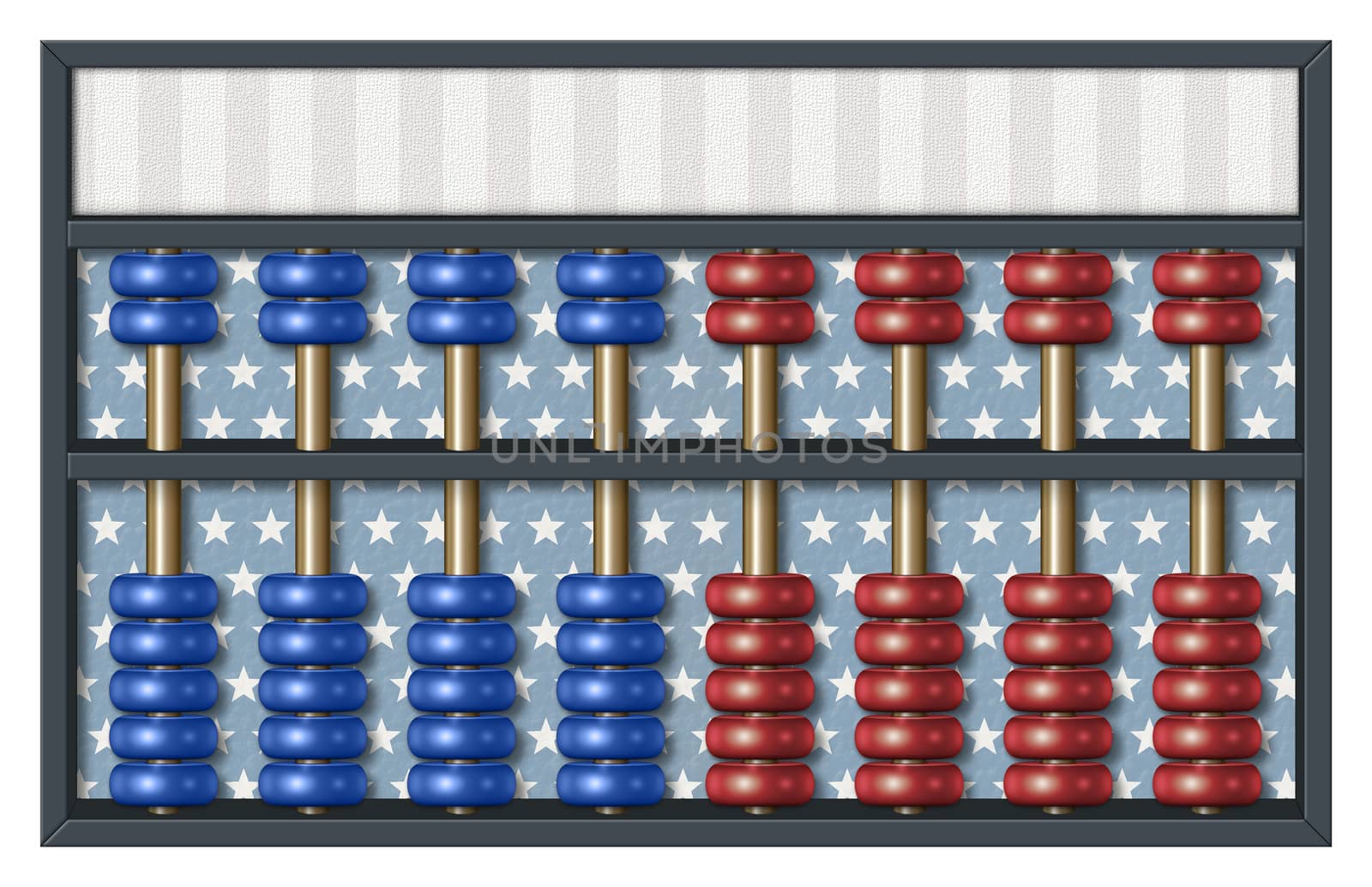 Digital illustration of an abacus to count Republican and Democrat votes. Area for text or title is included.