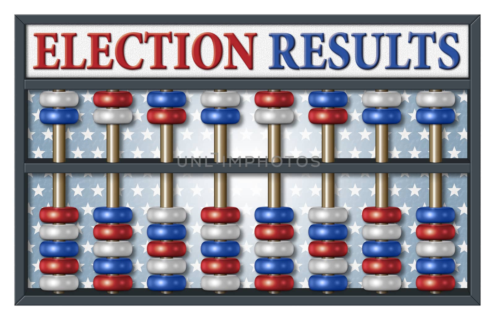 Digital illustration of an abacus to count Republican and Democrat votes. Area for text or title is included.