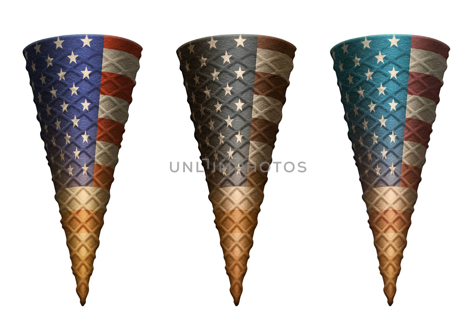 Patriotic or political empty ice cream cones. Includes a clipping path to add your own contents.