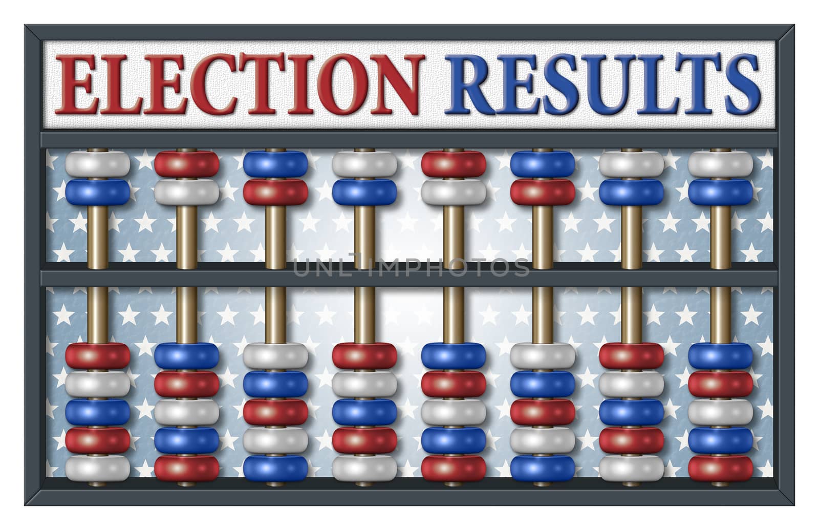 Digital illustration of an abacus to count Republican and Democrat votes. Area for text or title is included.