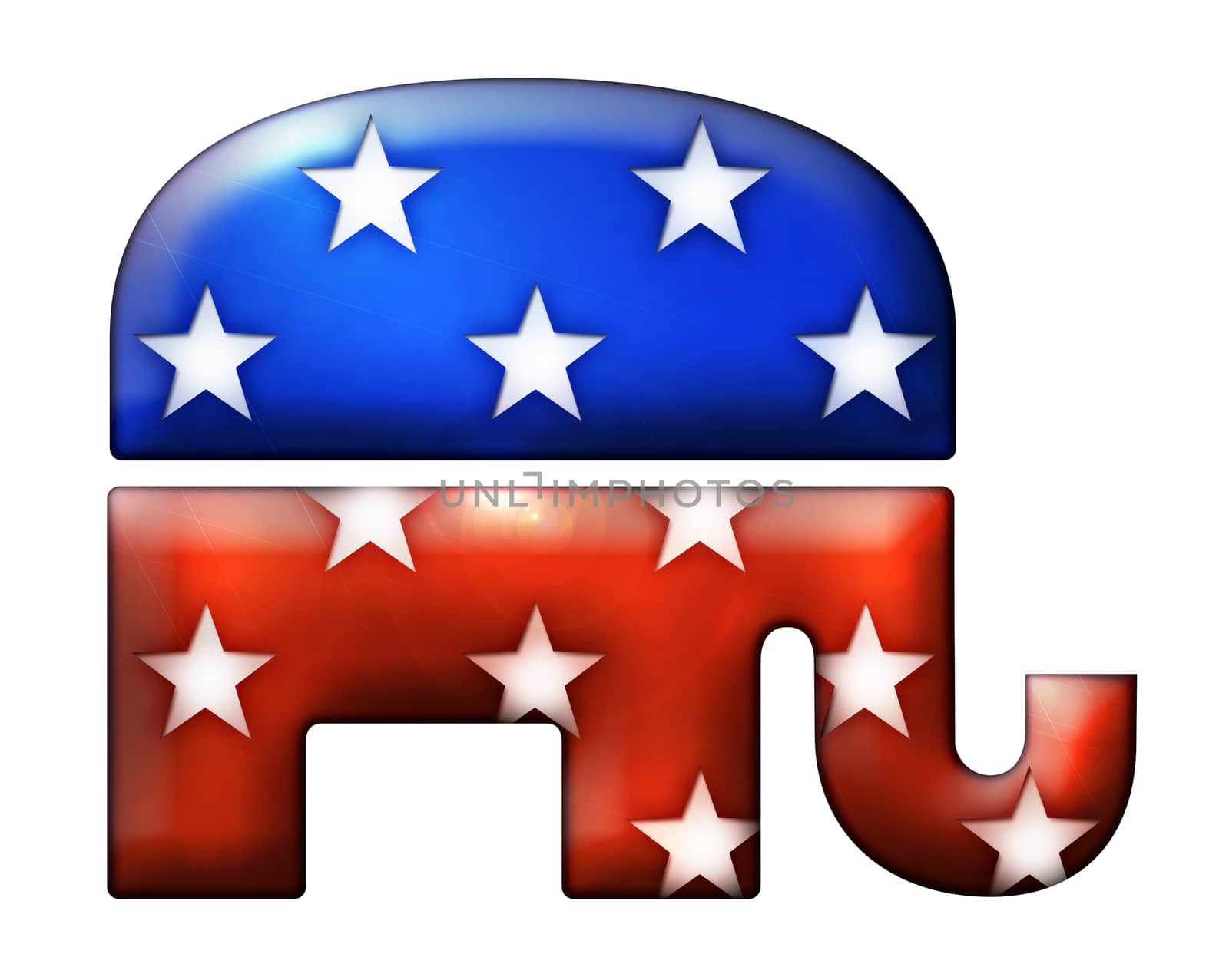 3D Republican elephant symbol with numerous star shapes cut into it. Includes a clipping path.