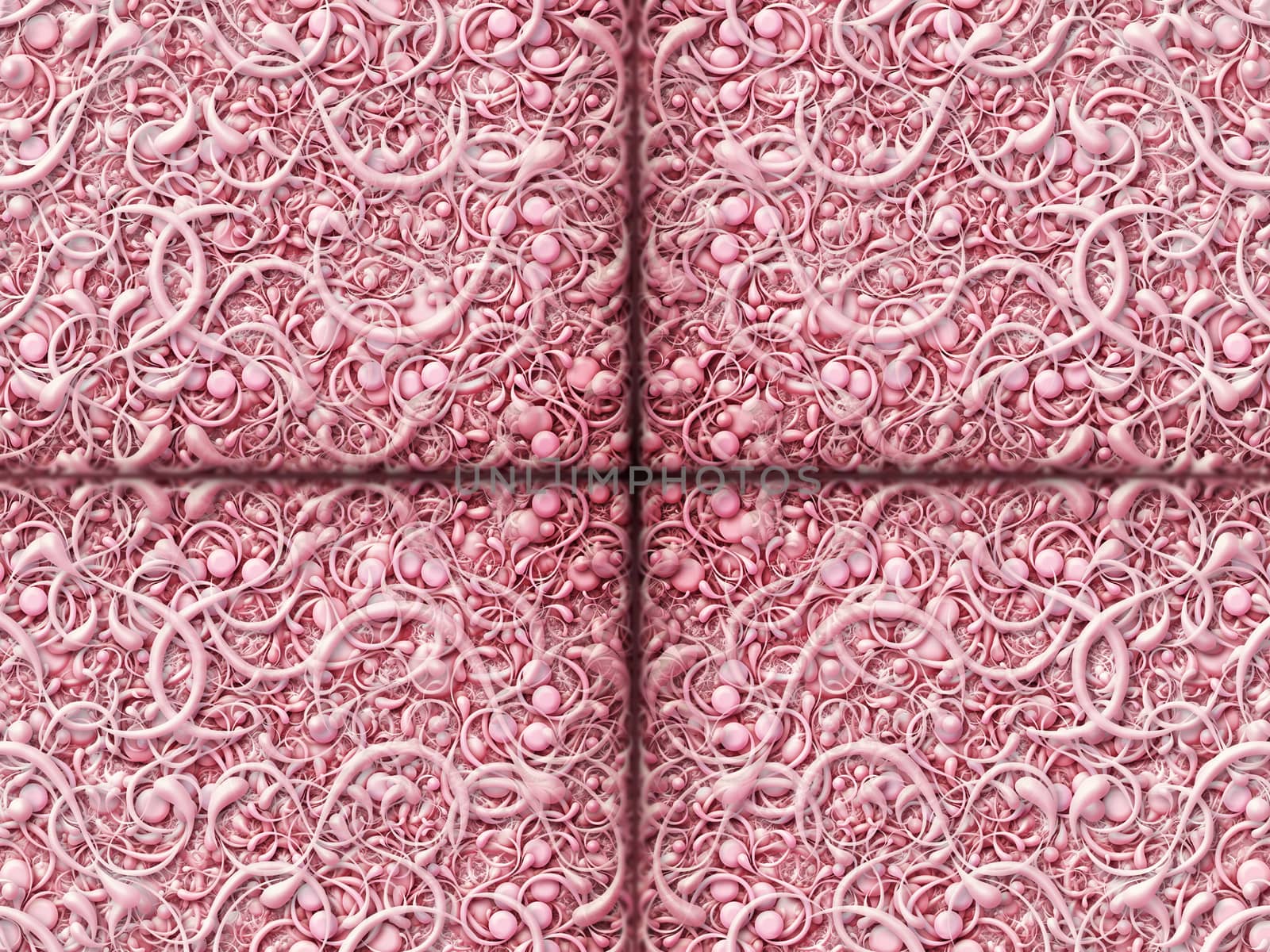 Digitally created pattern of intricate scrolling shapes.
