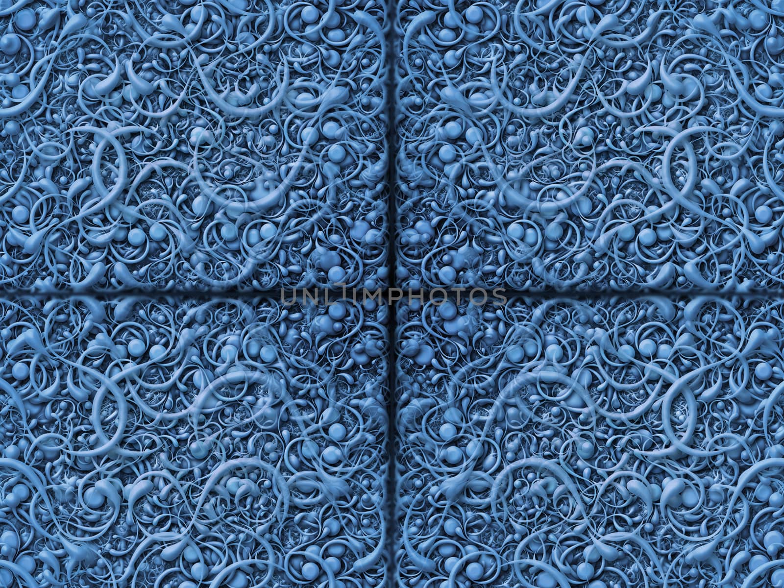 Digitally created pattern of intricate scrolling shapes.