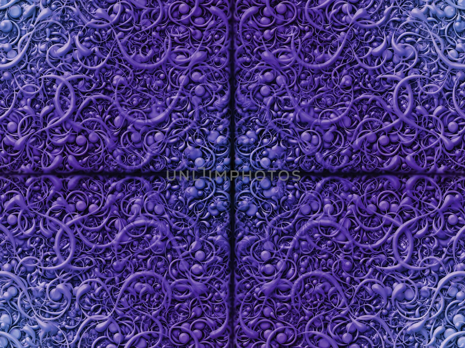 Digitally created pattern of intricate scrolling shapes.