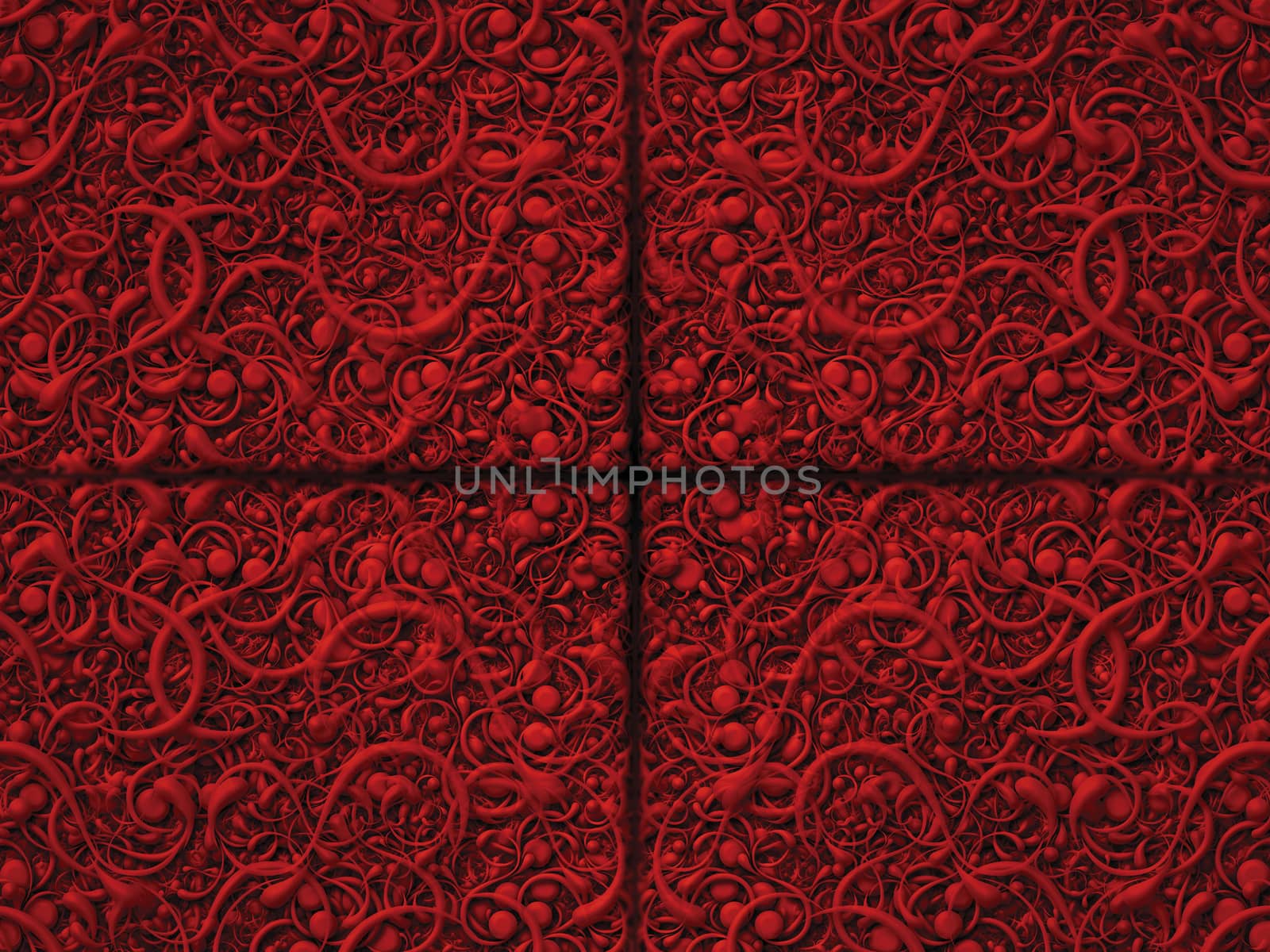Digitally created pattern of intricate scrolling shapes.