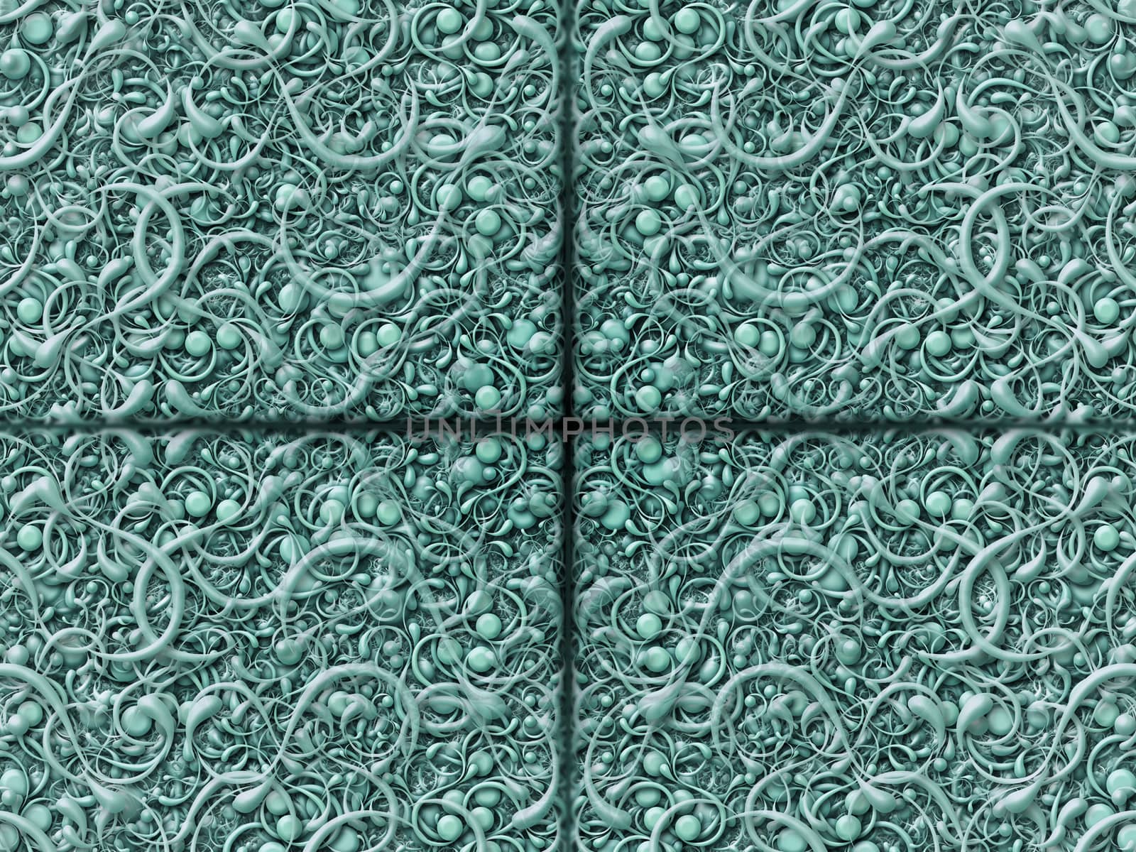 Digitally created pattern of intricate scrolling shapes.