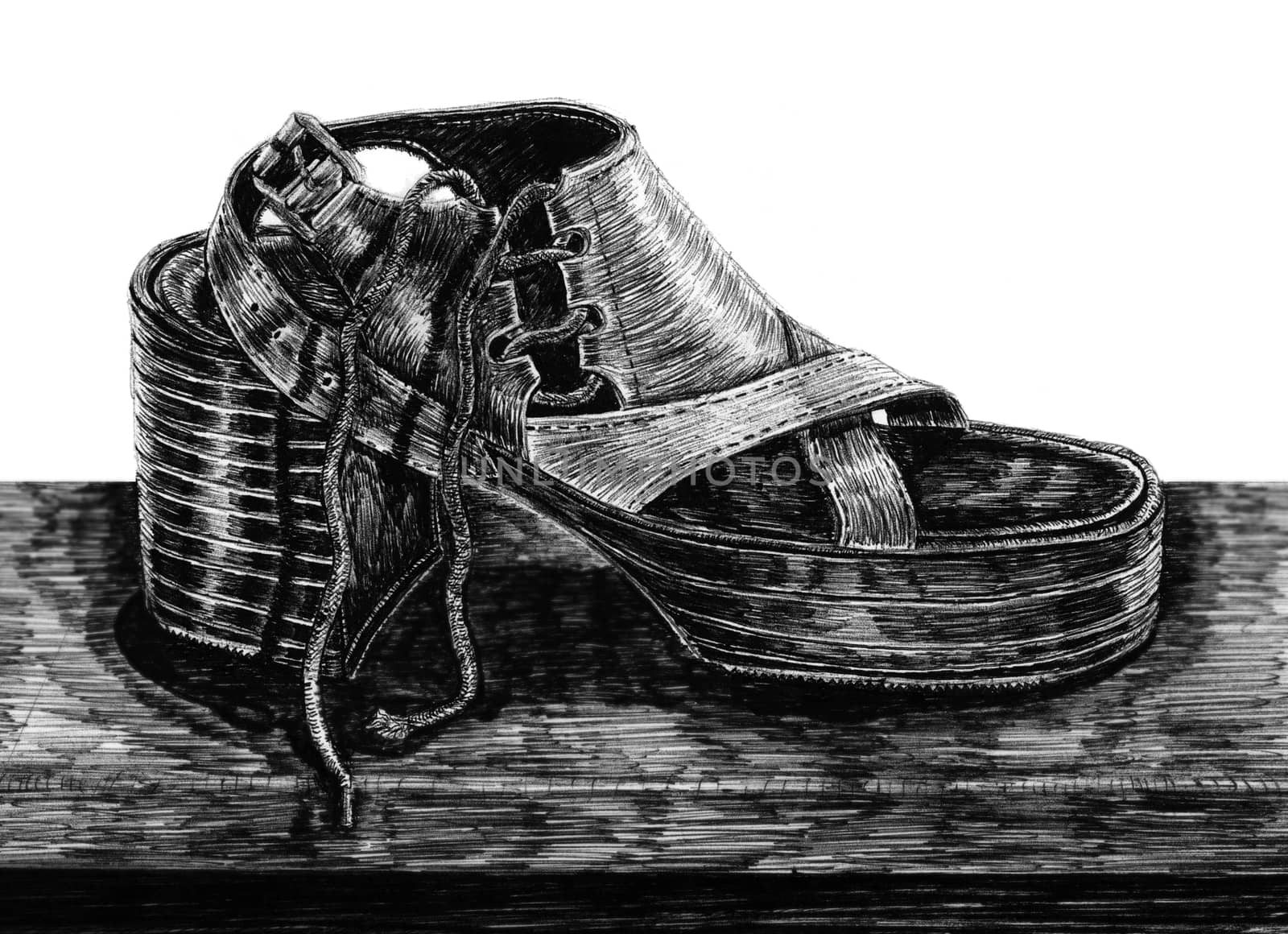 My pen and ink drawing of a woman's shoe.