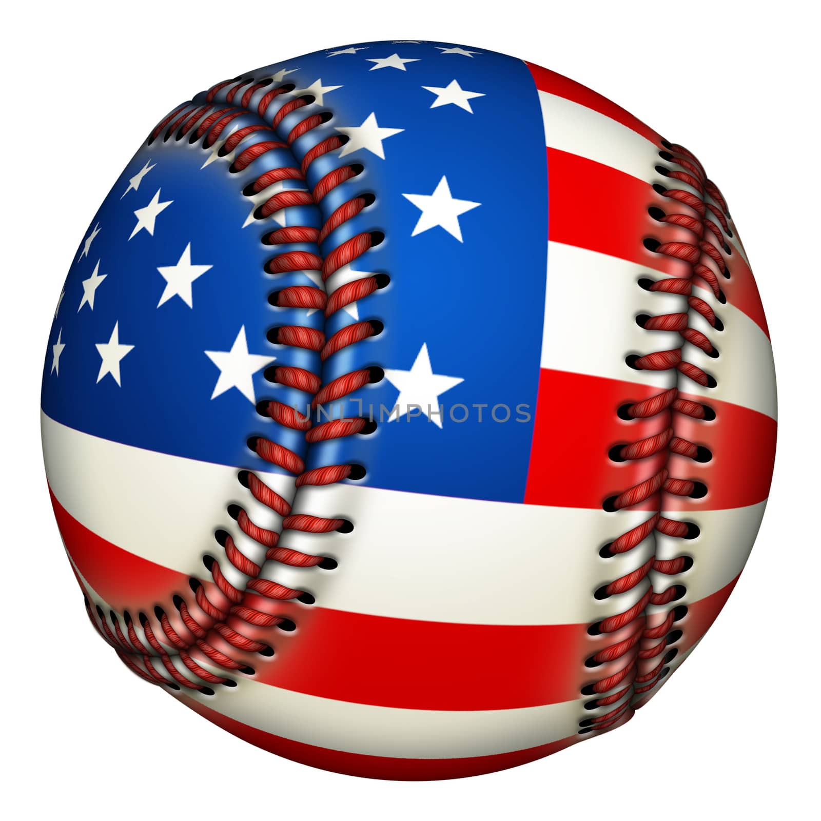 Illustration of a baseball with stars and stripes.          