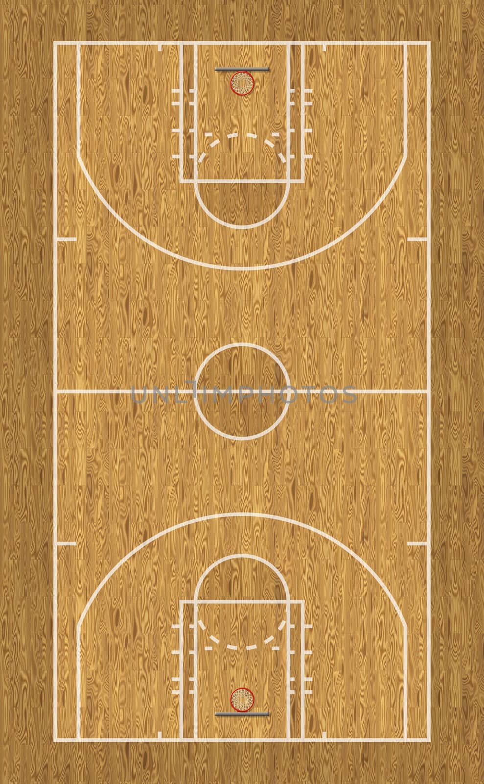 Digital illustration of a basketball court.