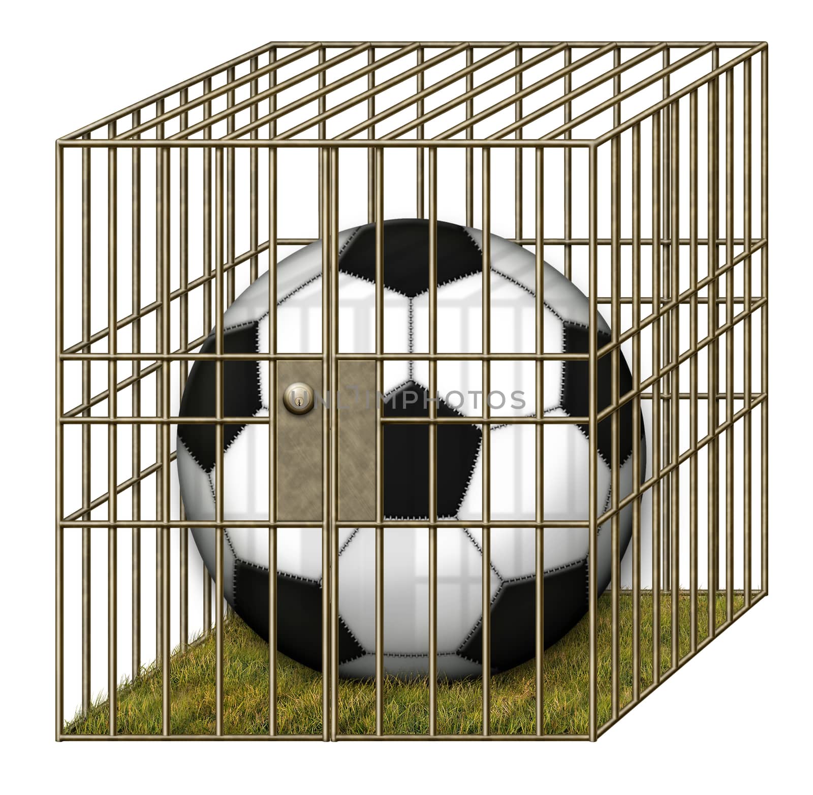 Illustration of a soccer ball in a jail cell.
