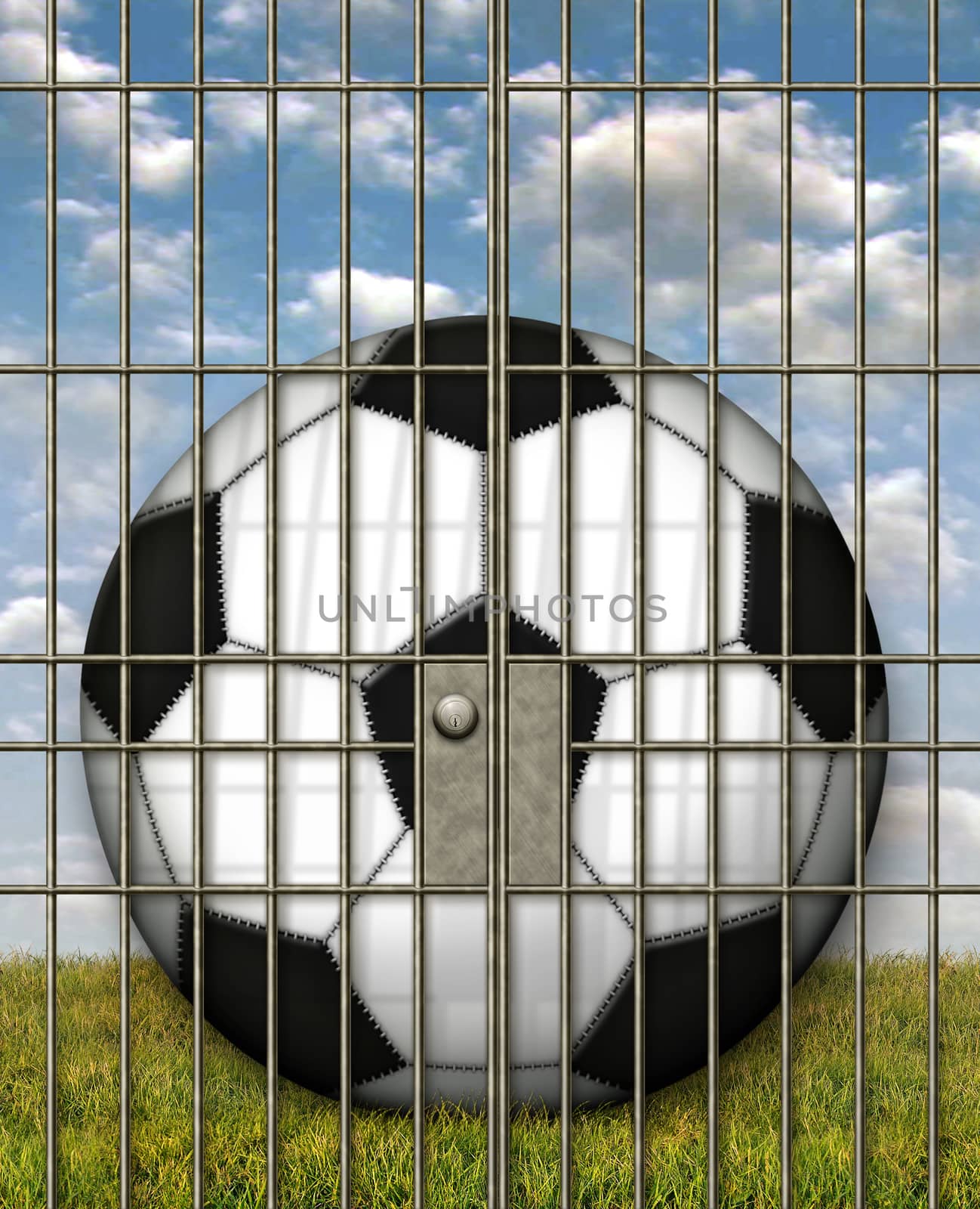 Illustration of a soccer ball in a jail cell.