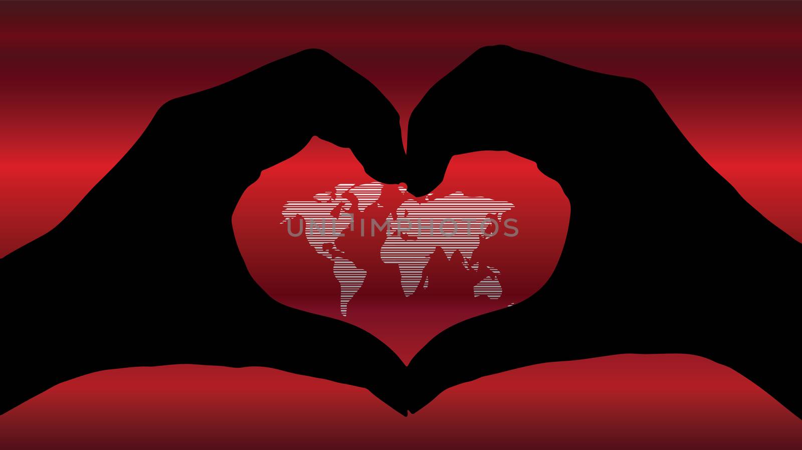 hand heart silhouette and worldmap background beautiful banner wallpaper design illustration 
